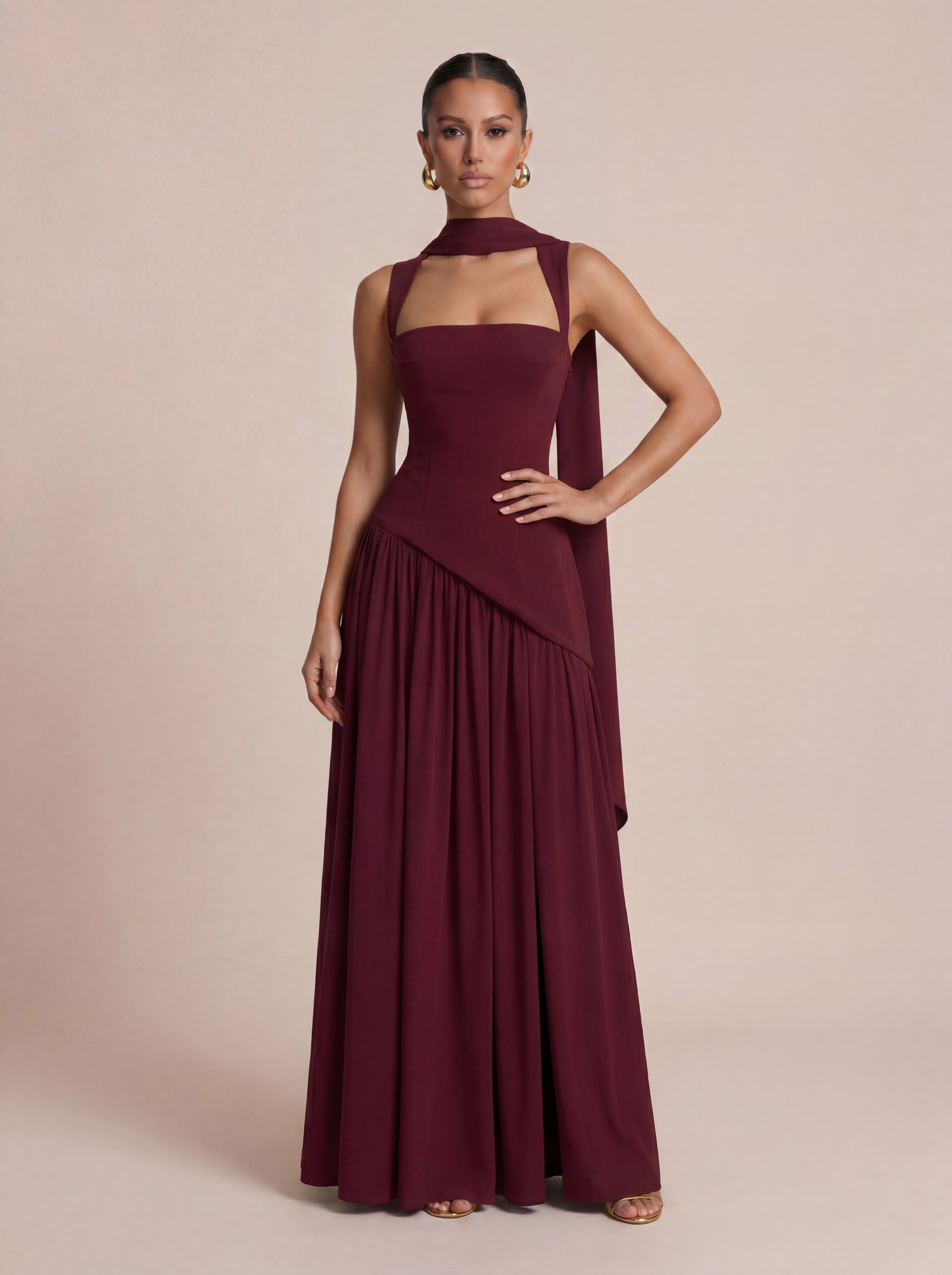 Eleanor Scarf Elegant Lace Up Maxi Dress