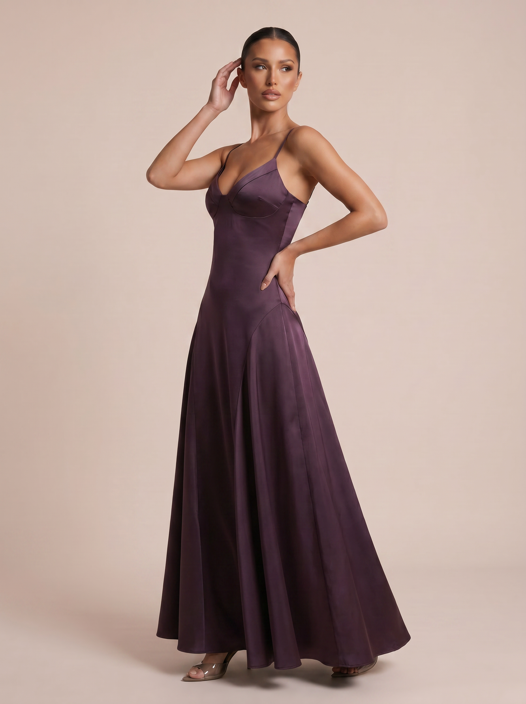 Arrieta Spaghetti Strap Satin V Neck Maxi Dress