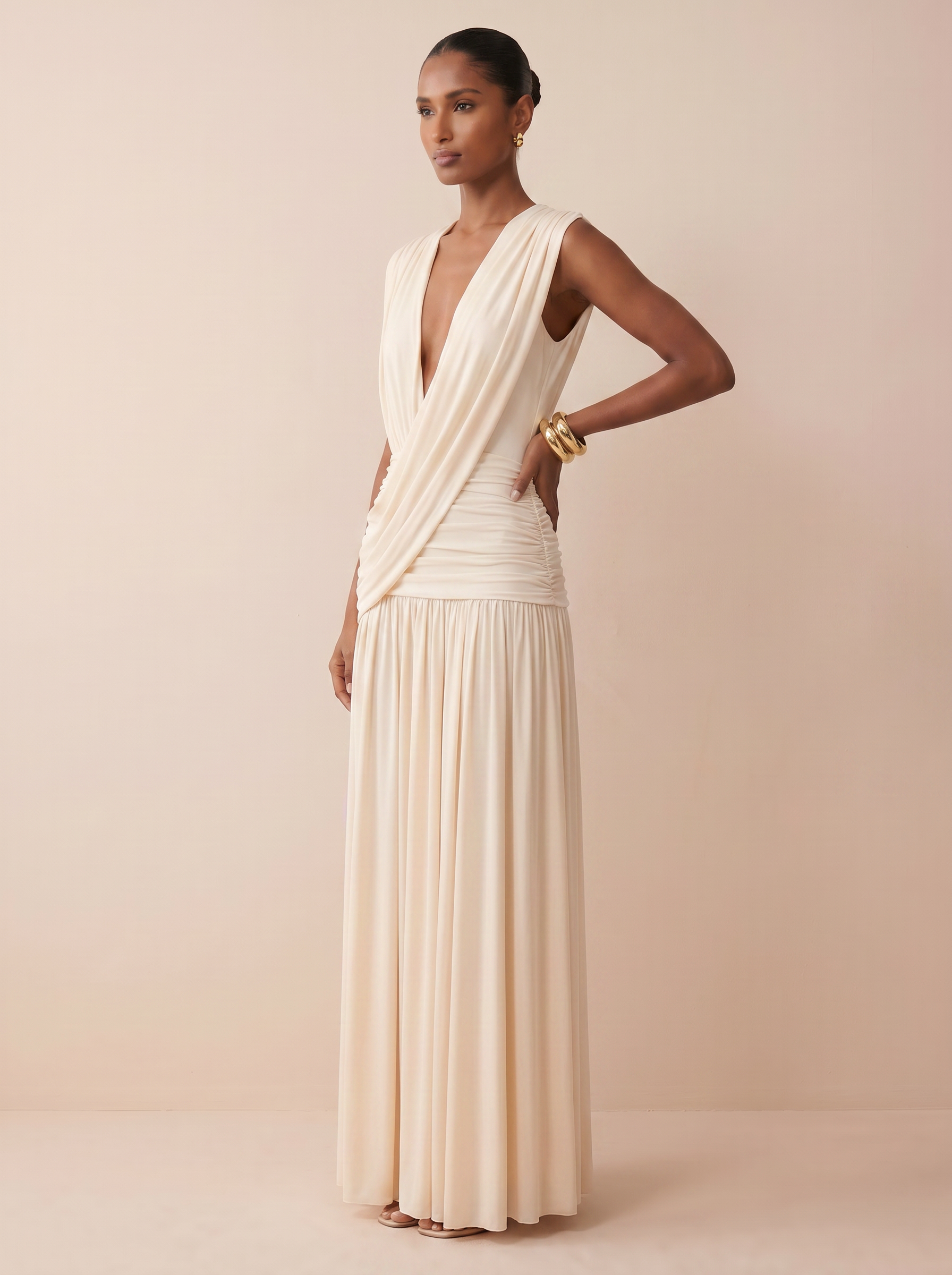 Mia Elegant Sleeveless Deep V Neck Maxi Dress
