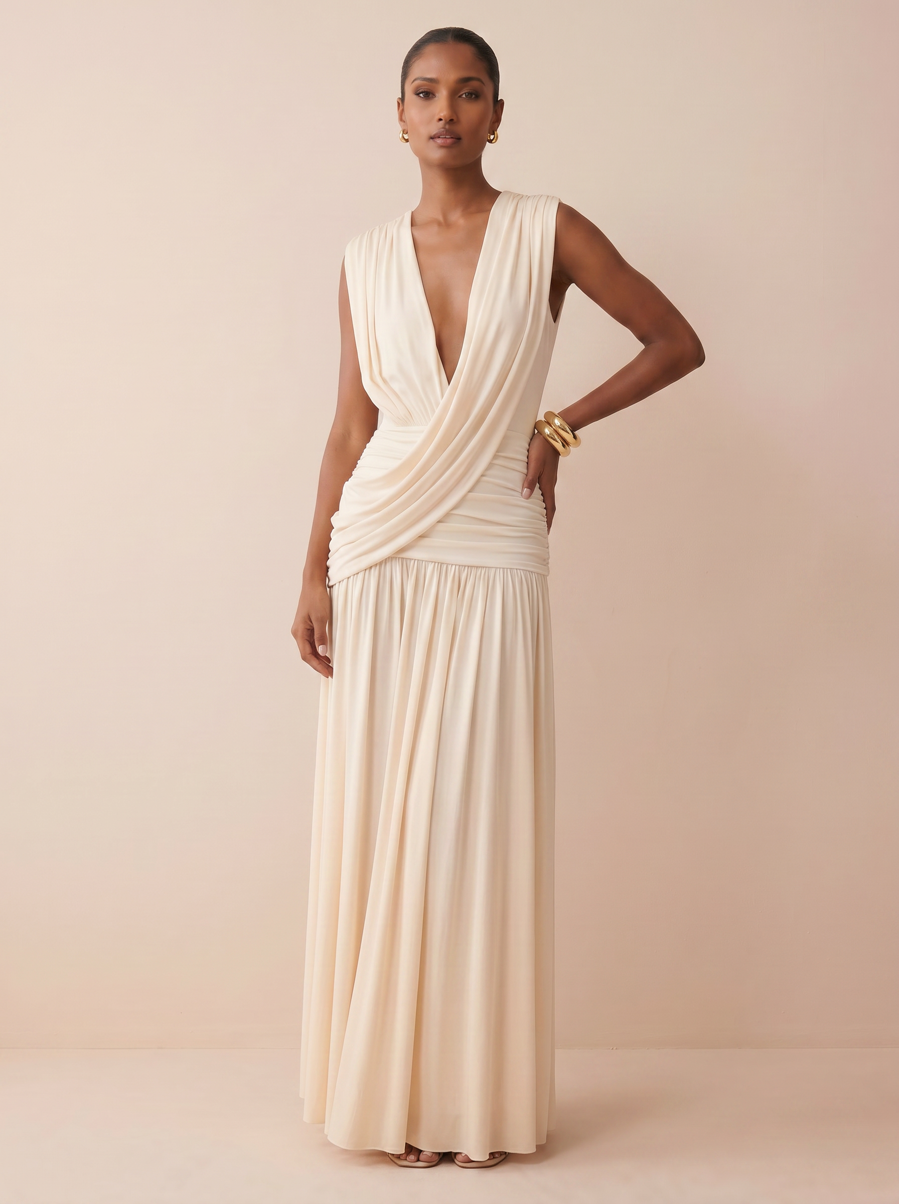 Mia Elegant Sleeveless Deep V Neck Maxi Dress