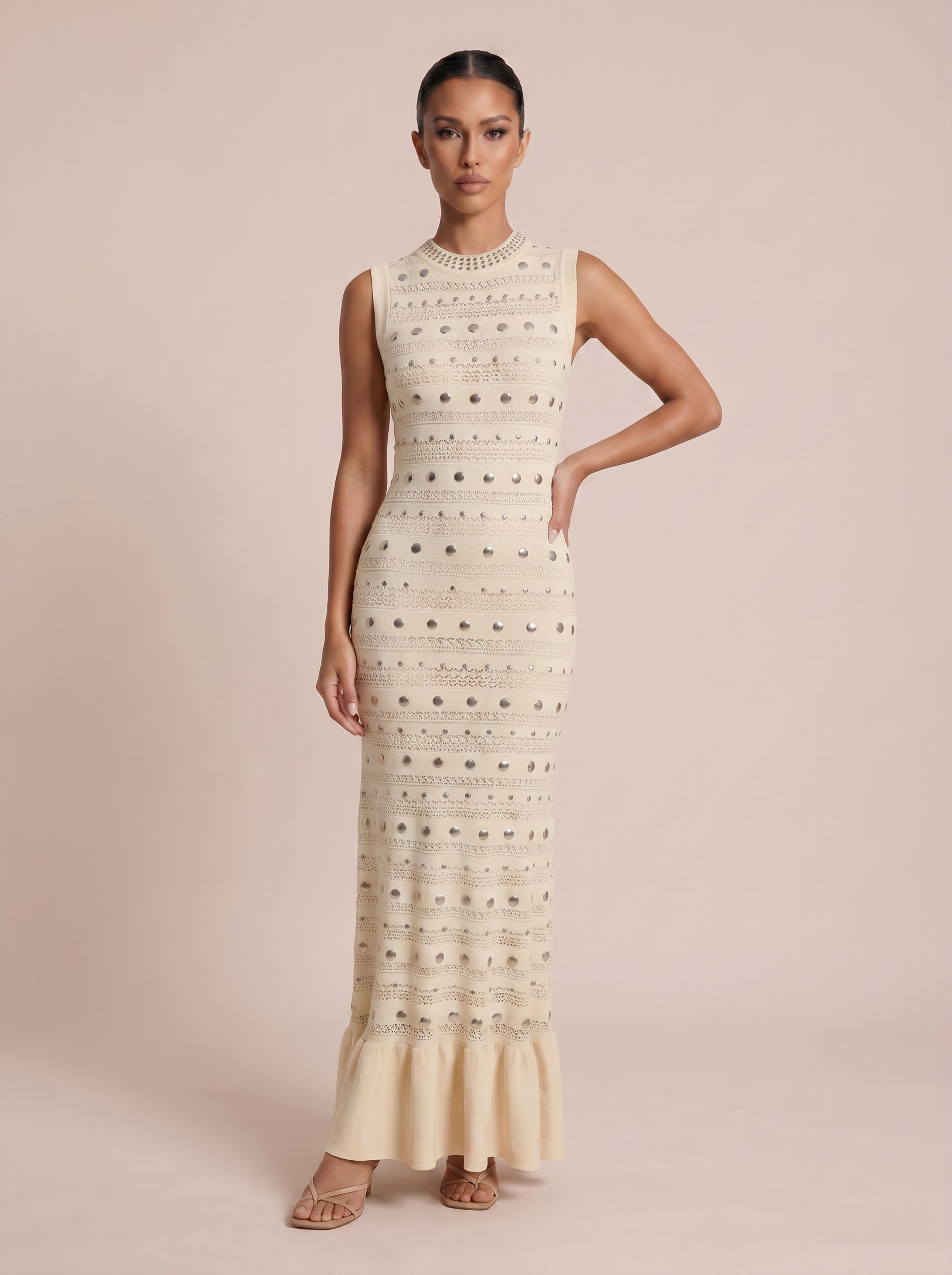 Mabel Knitted New Sleeveless Studded Maxi Dress