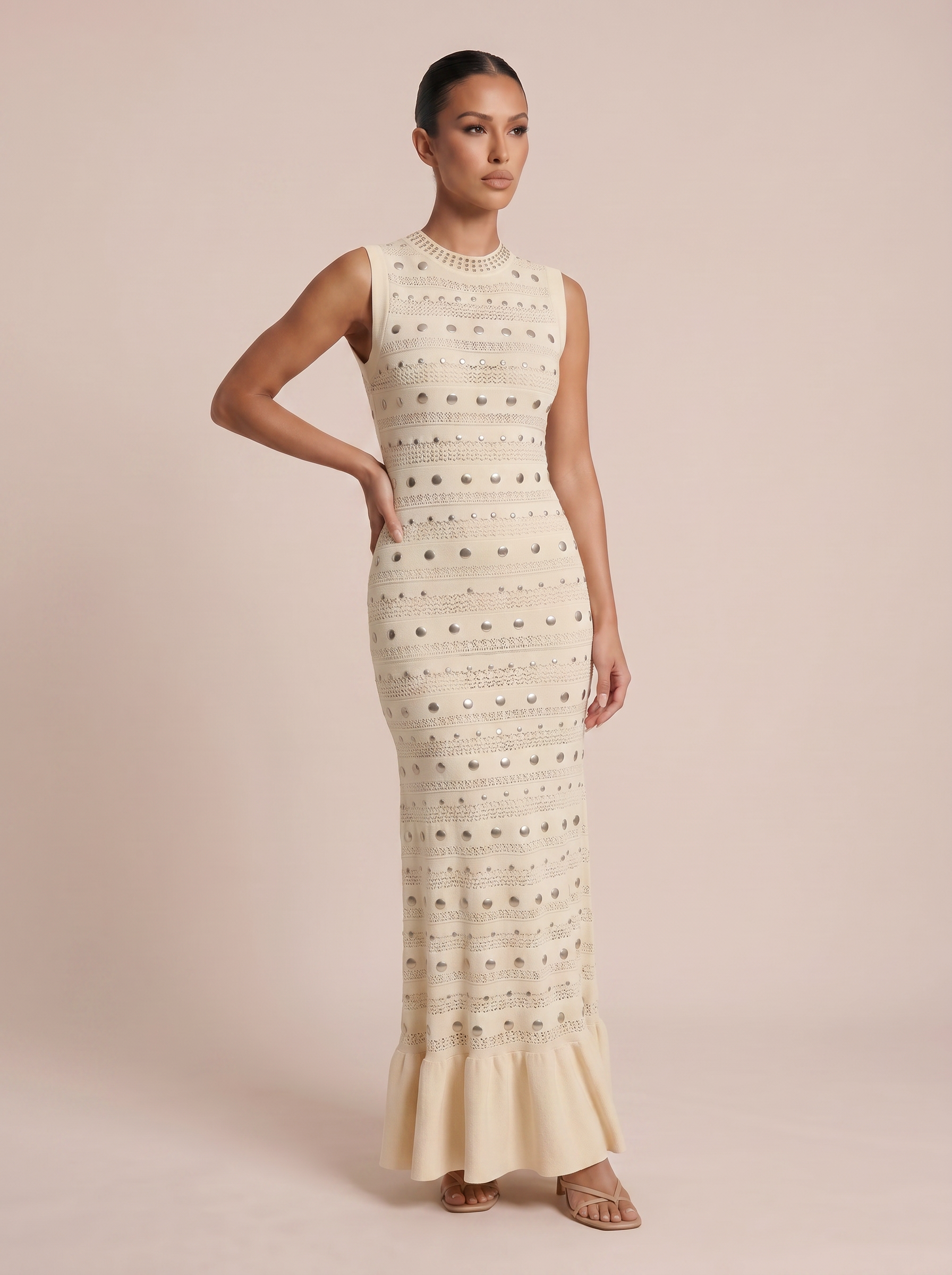 Mabel Knitted New Sleeveless Studded Maxi Dress