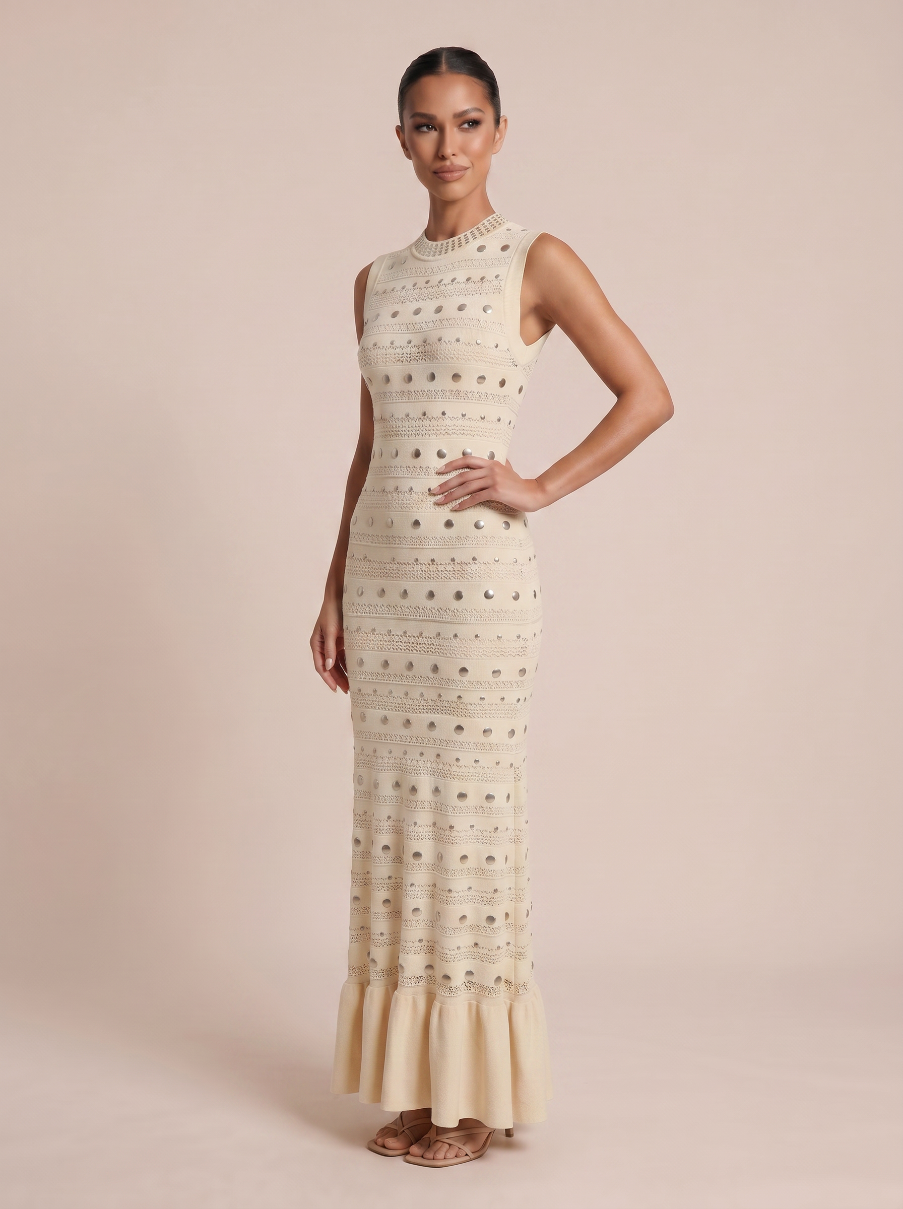 Mabel Knitted New Sleeveless Studded Maxi Dress