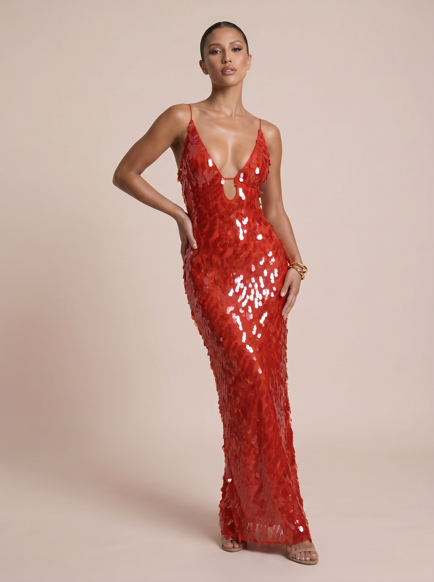 Ambera Sequined V-Neck Mermaid Maxi Dress