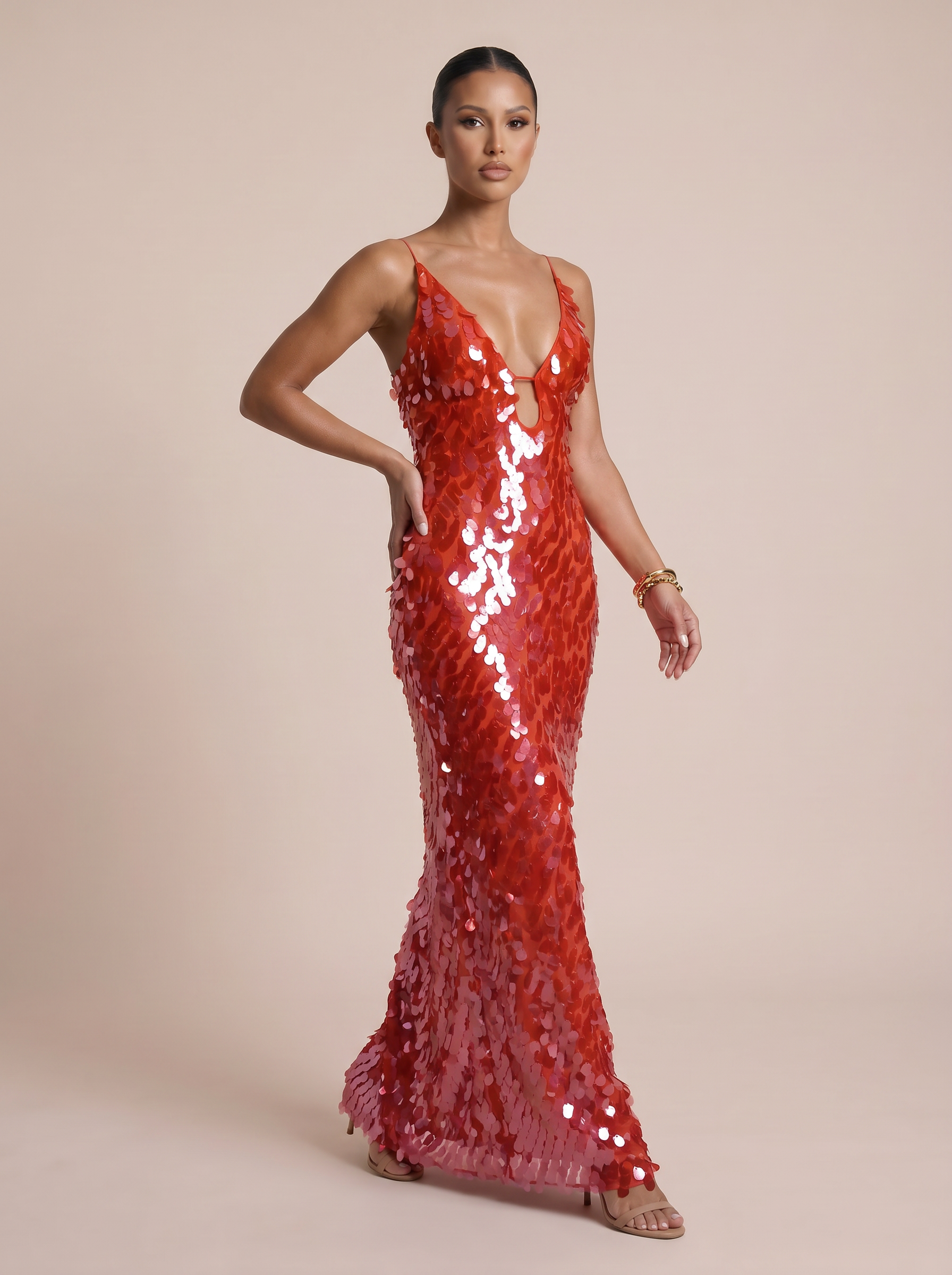 Ambera Sequined V-Neck Mermaid Maxi Dress