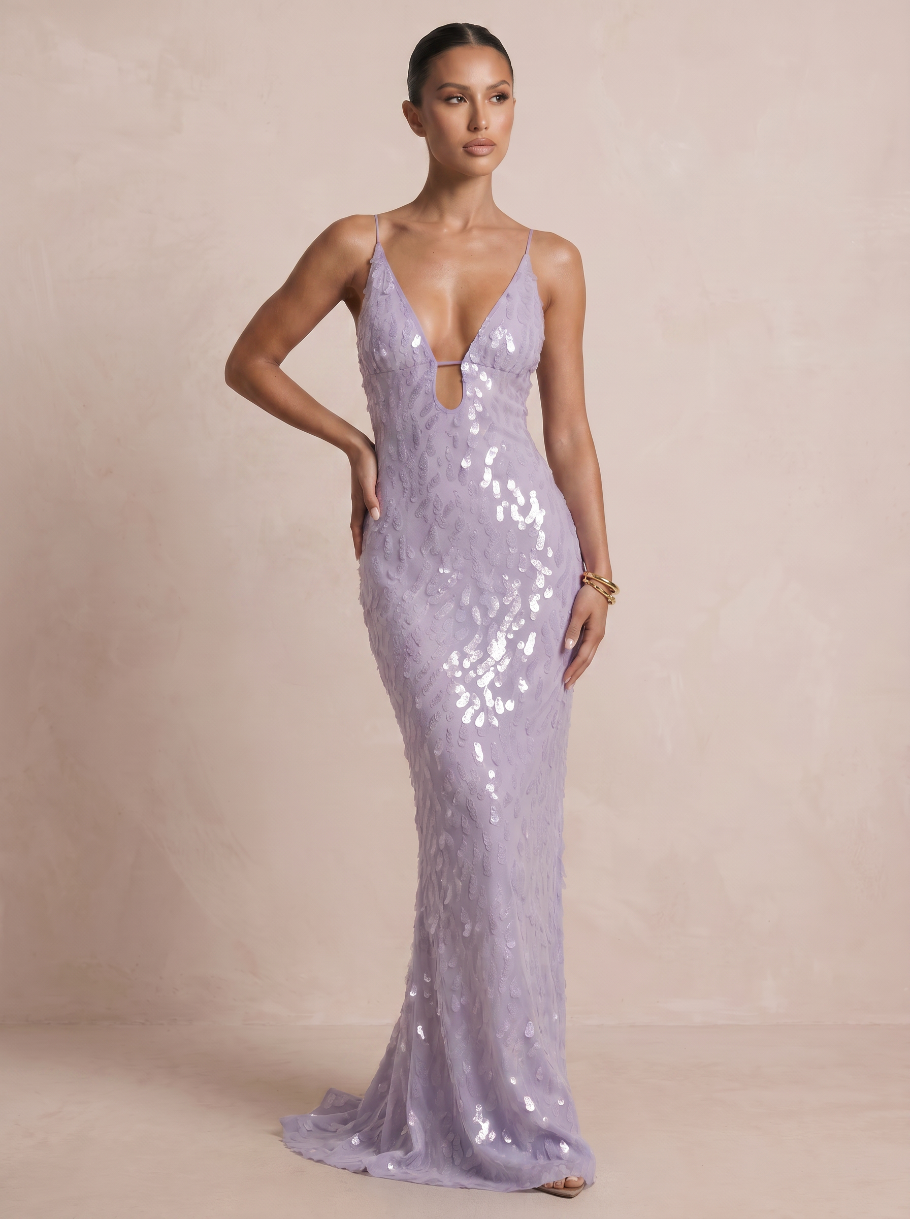 Ambera Sequined V-Neck Mermaid Maxi Dress