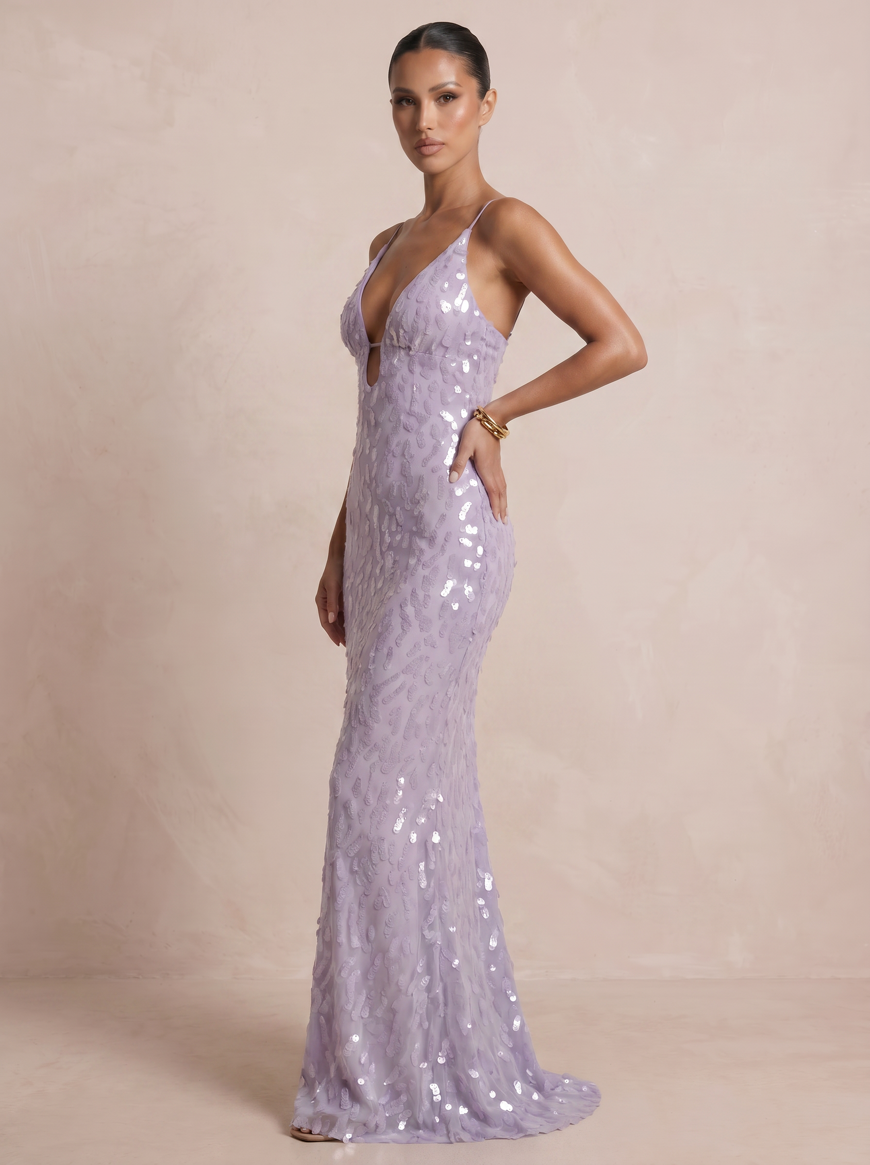 Ambera Sequined V-Neck Mermaid Maxi Dress