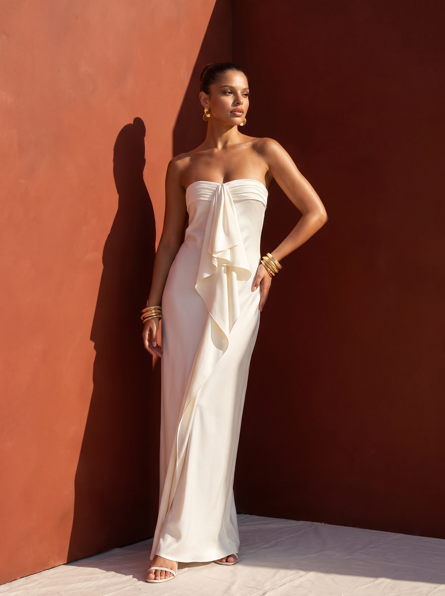 Ernia Strapless Satin Side Spilt Summer Maxi Dress