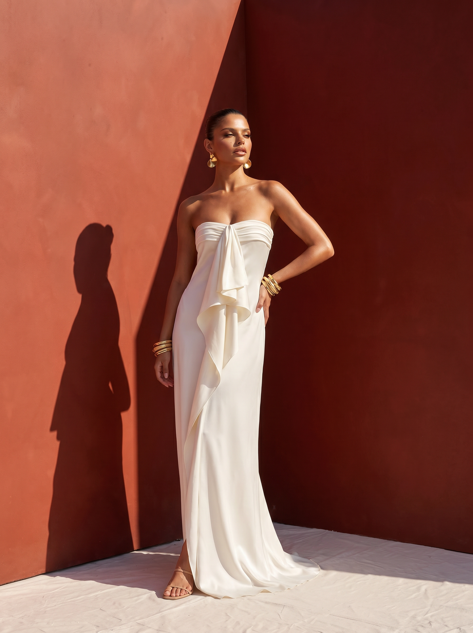 Ernia Strapless Satin Side Spilt Summer Maxi Dress