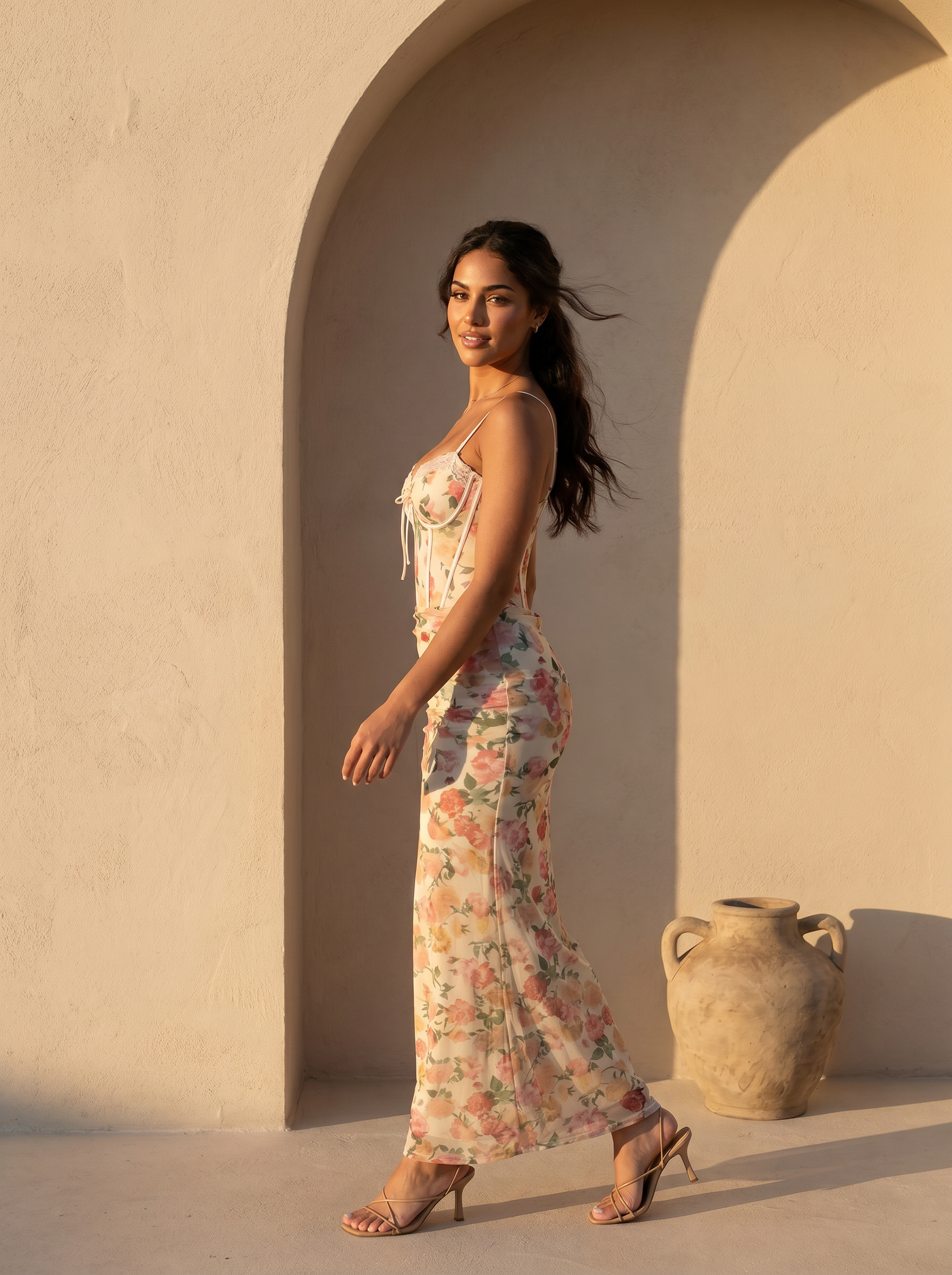 Mishia Floral Spaghetti Strap Print Corset Maxi Dress