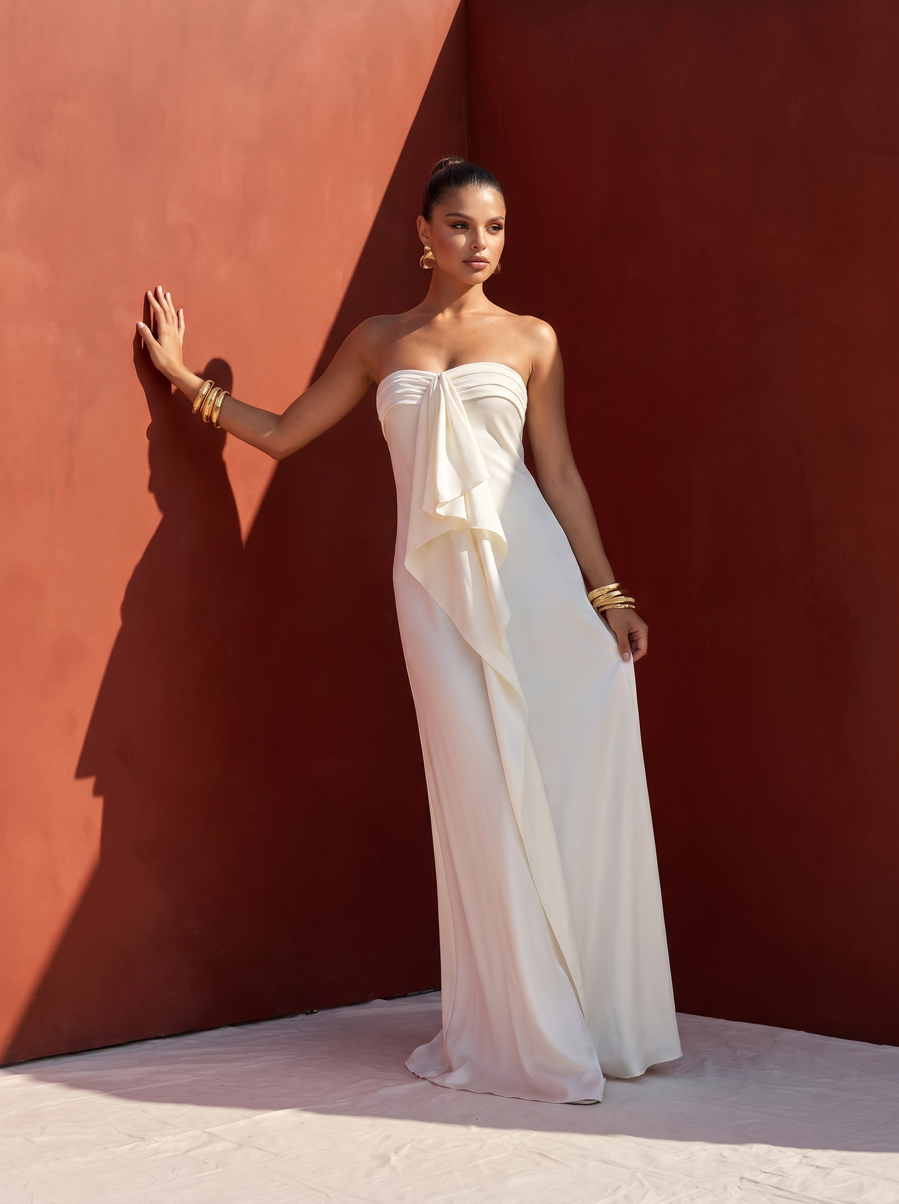 Ernia Strapless Satin Side Spilt Summer Maxi Dress