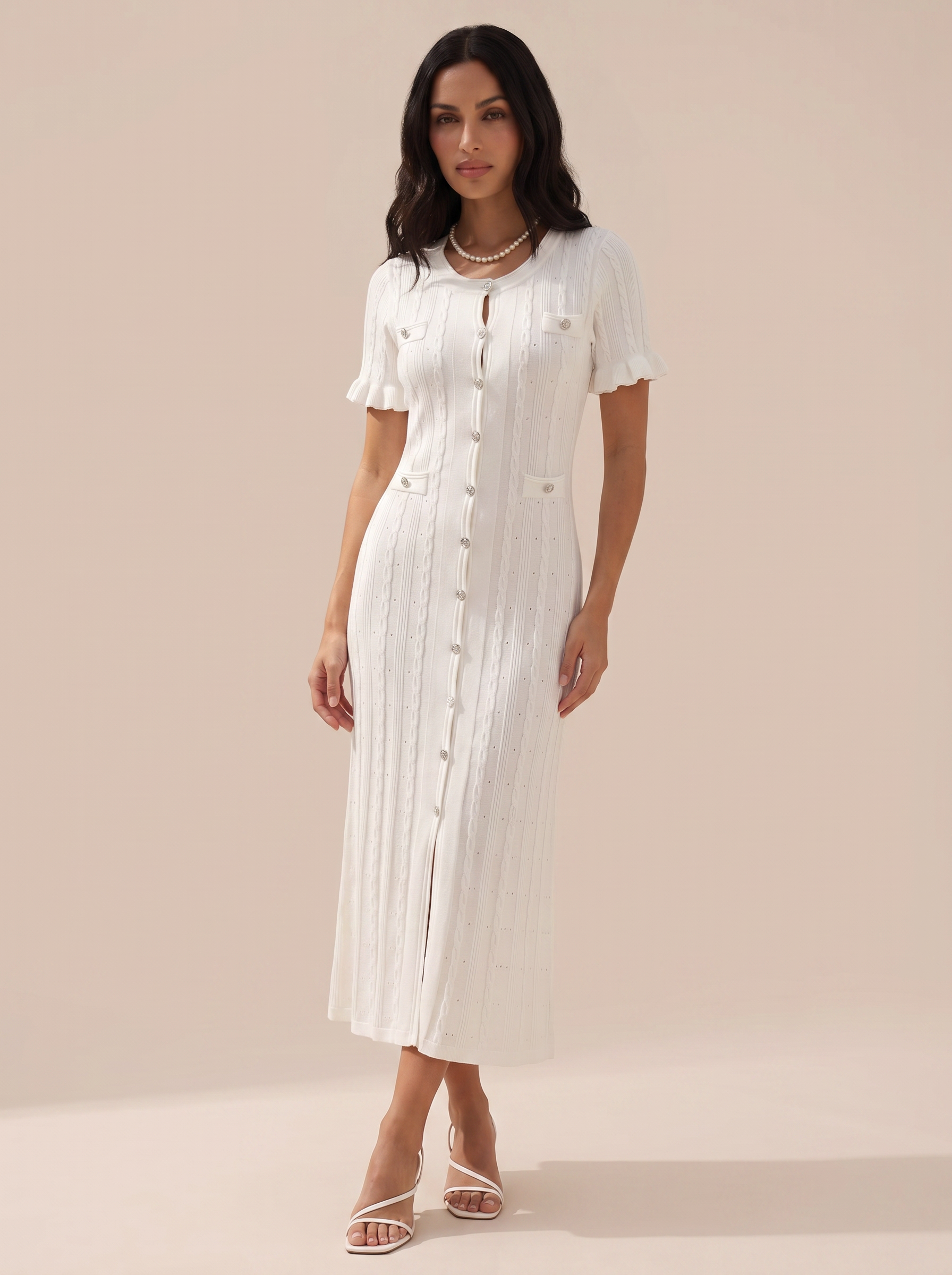 Delune Knitted Short Sleeve Button Maxi Dress