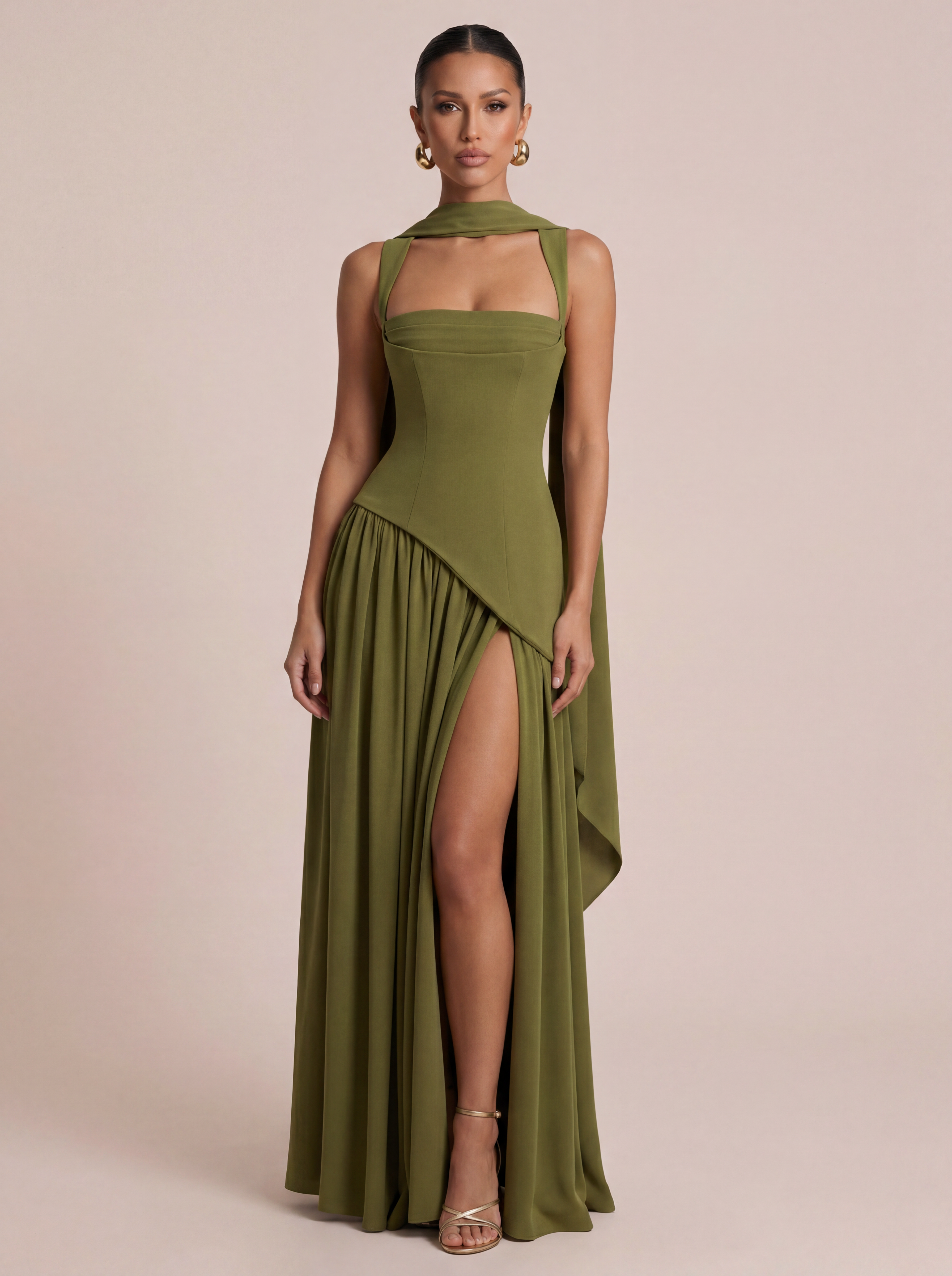 Eleanor Scarf Elegant Lace Up Maxi Dress