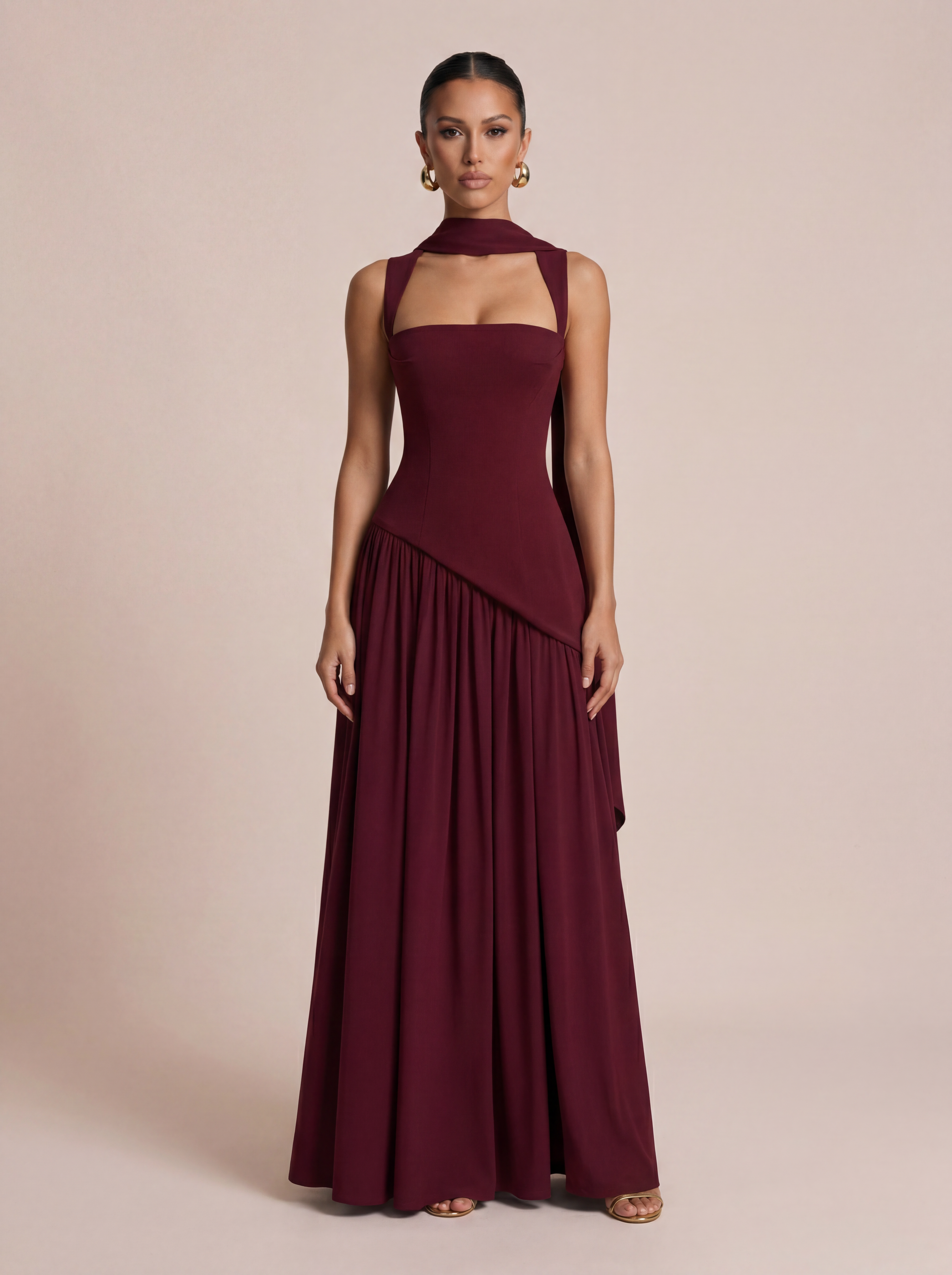Eleanor Scarf Elegant Lace Up Maxi Dress