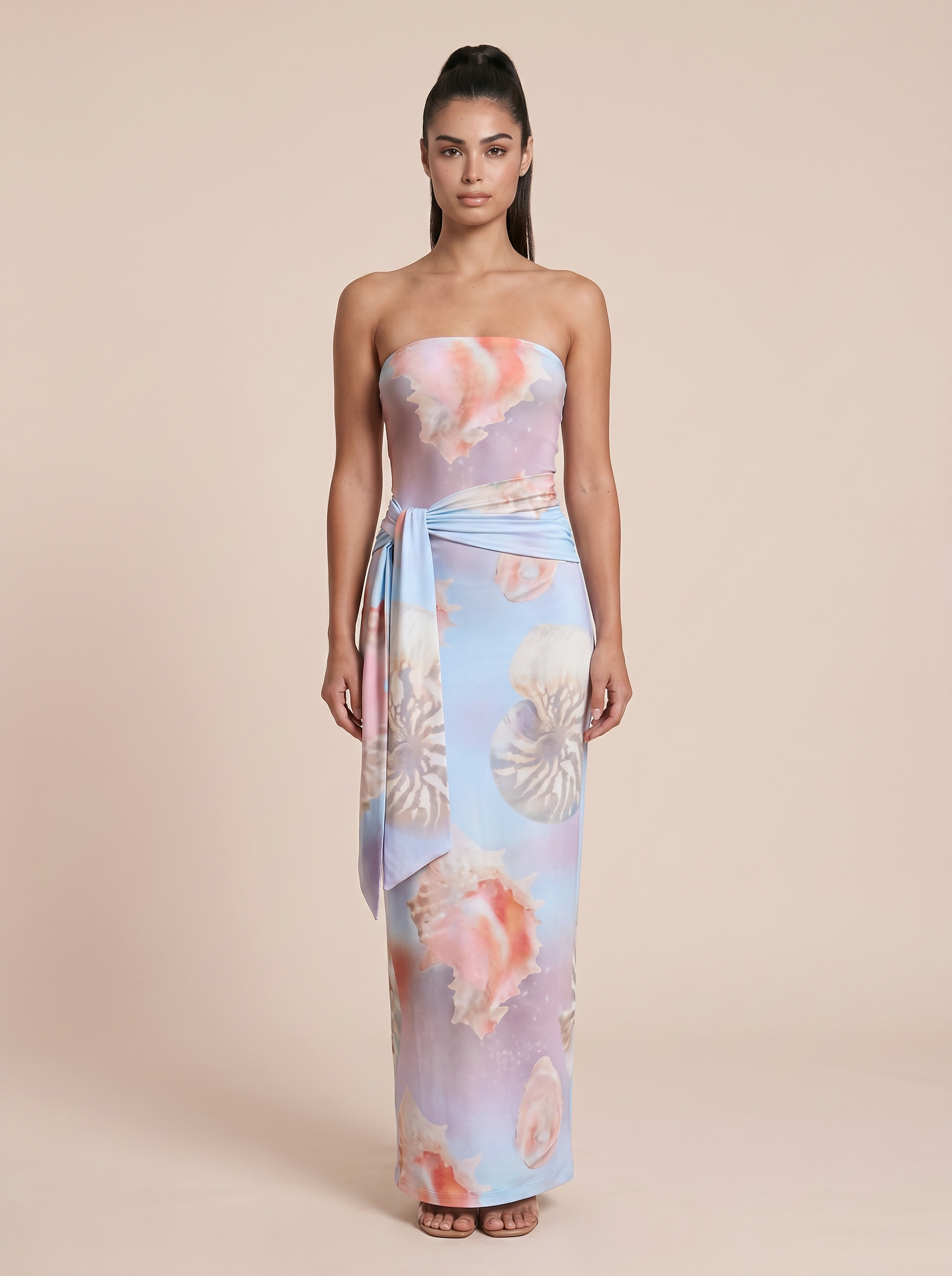 Ciel Strapless Floral Print Bodycon Beach Maxi Dress