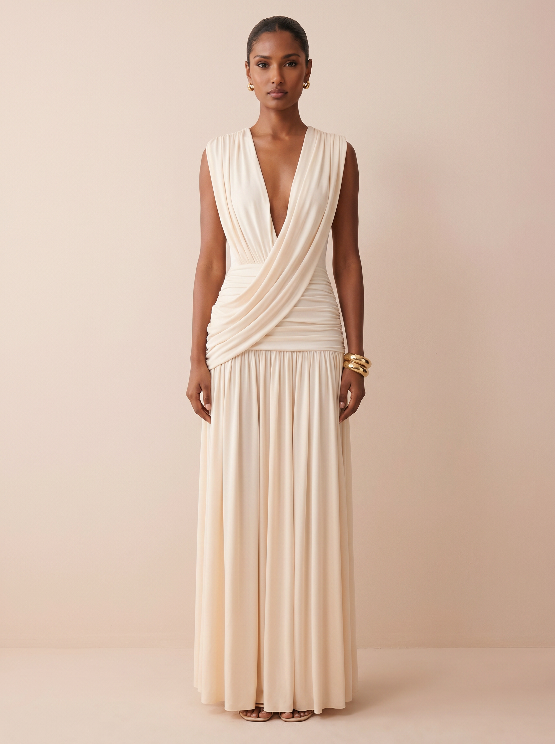 Mia Elegant Sleeveless Deep V Neck Maxi Dress