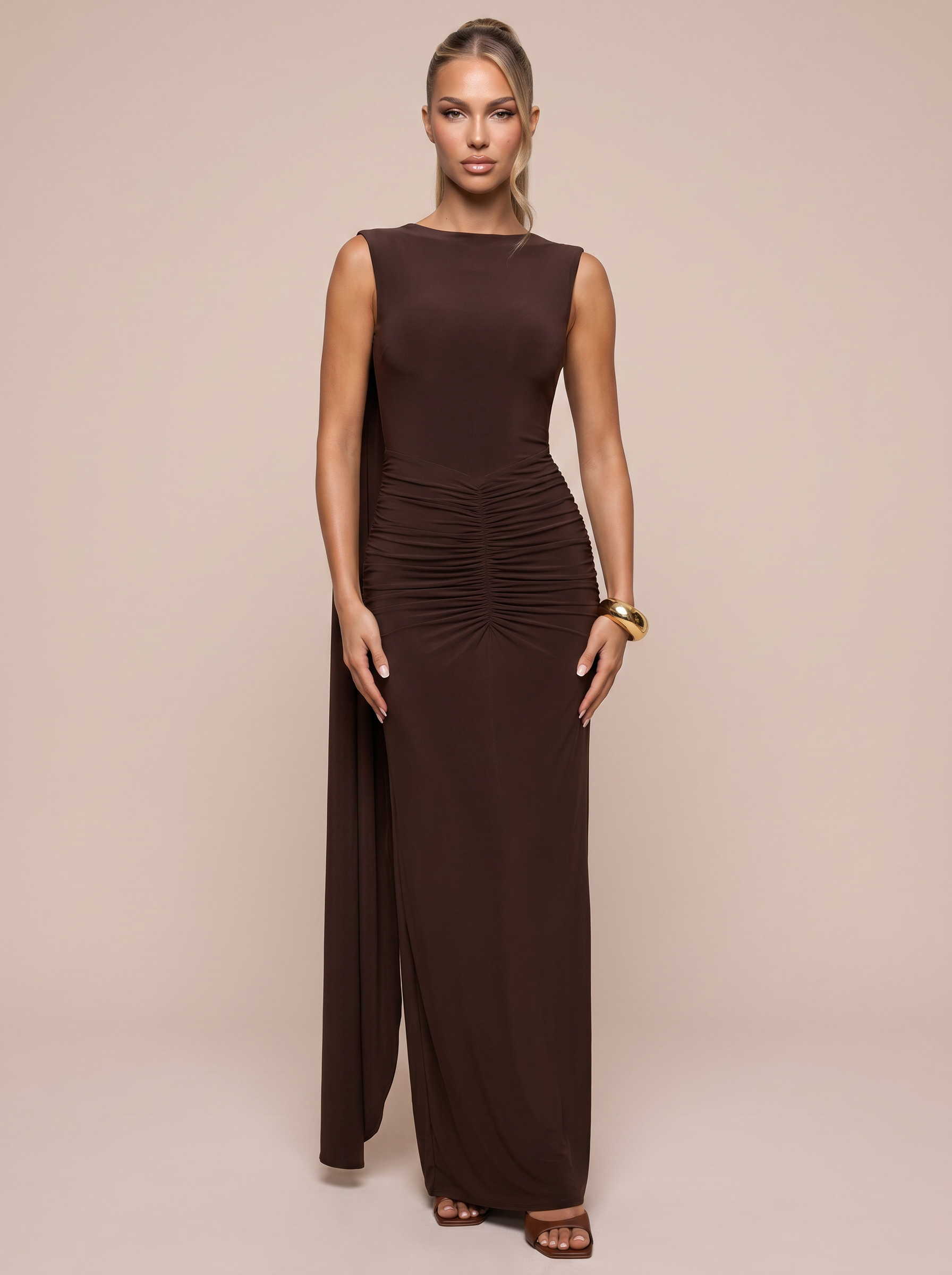 Venuzuela Cape Draped Bodycon Maxi Dress