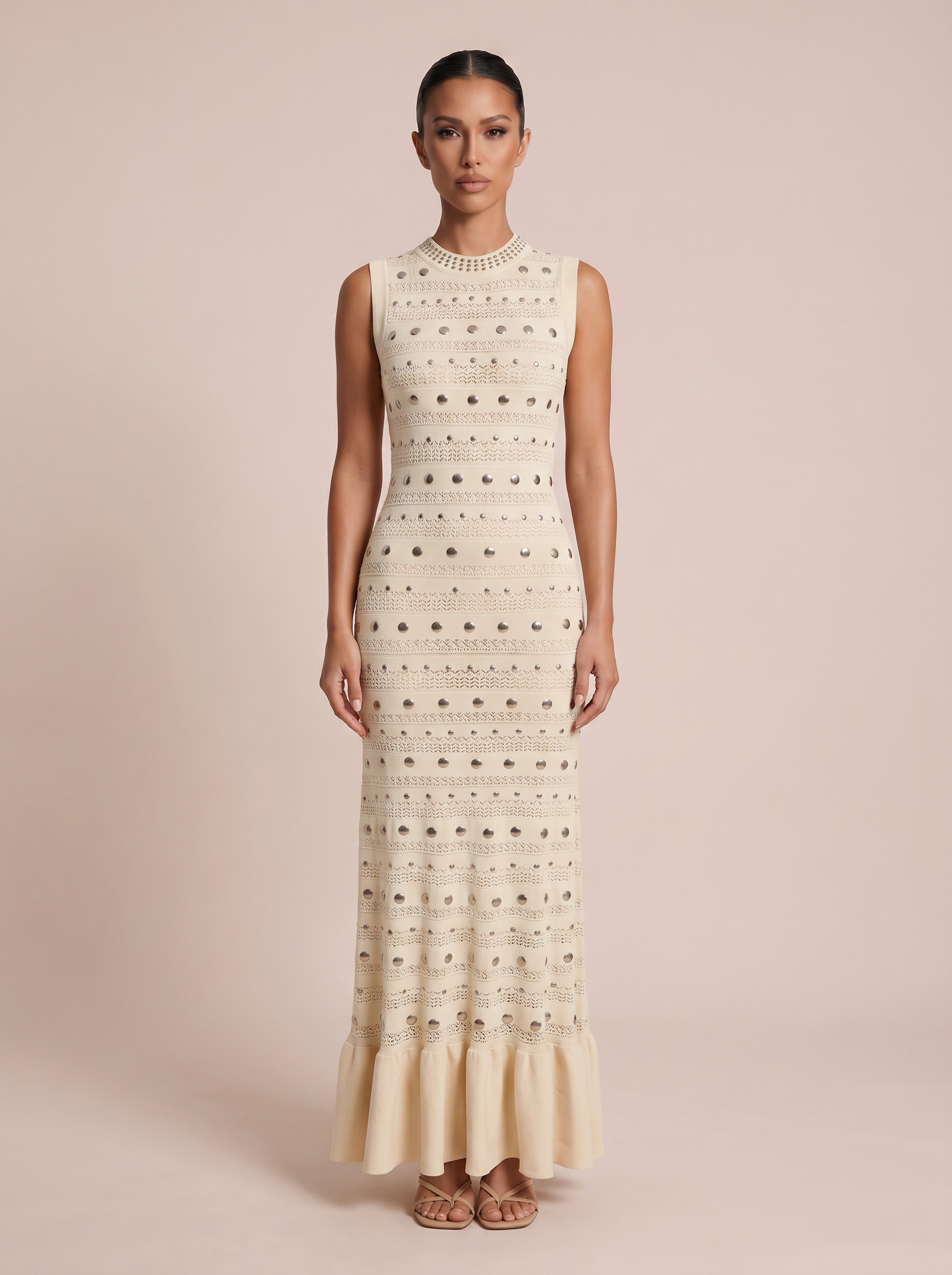 Mabel Knitted New Sleeveless Studded Maxi Dress
