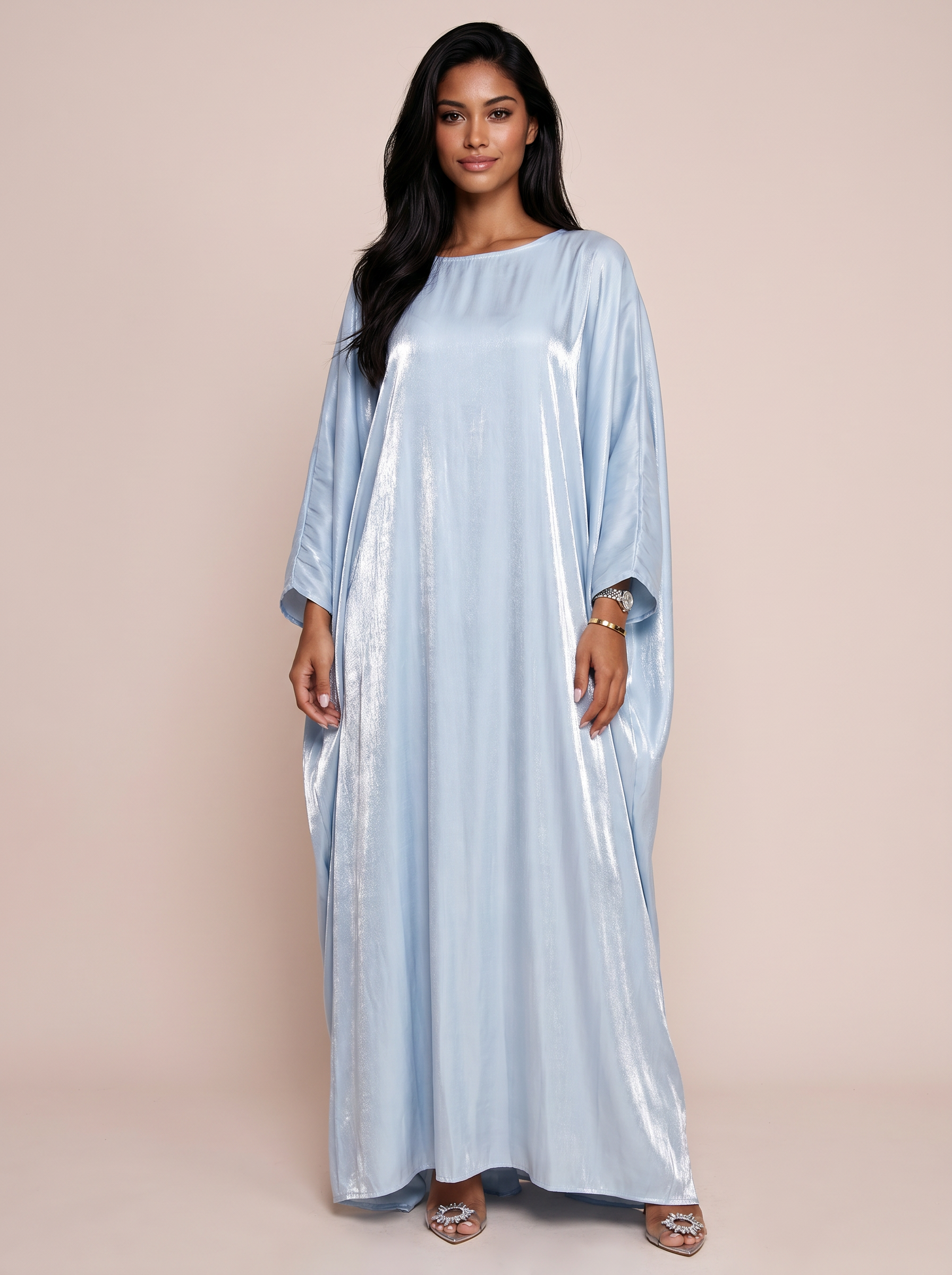 Winello Loose O-neck Full Batwing Sleeve Long Maxi Dress