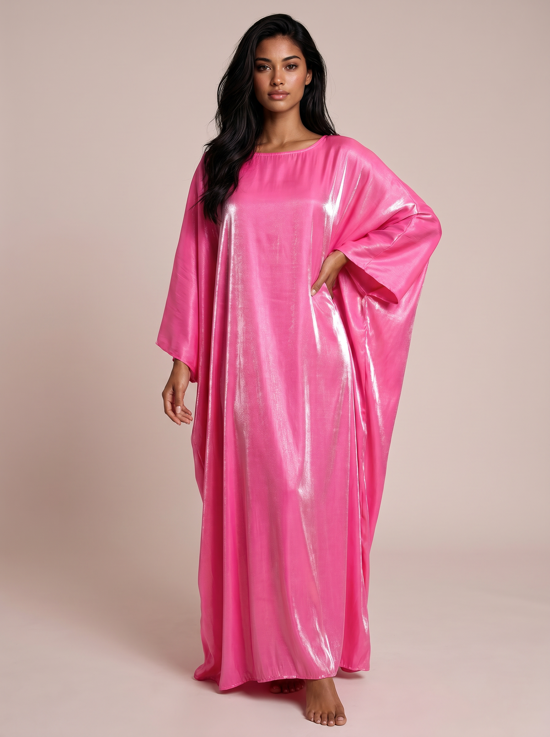 Winello Loose O-neck Full Batwing Sleeve Long Maxi Dress