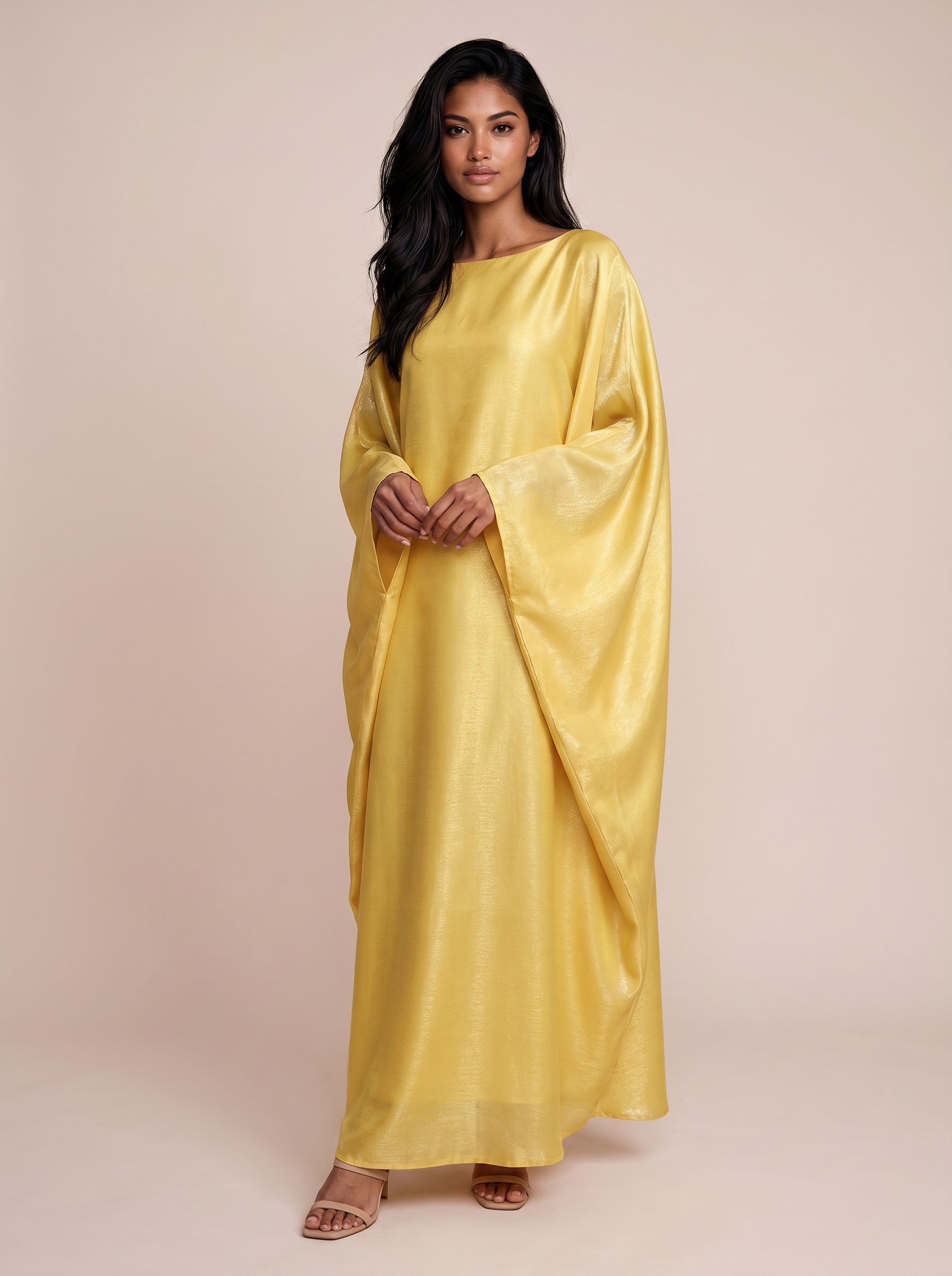Winello Loose O-neck Full Batwing Sleeve Long Maxi Dress
