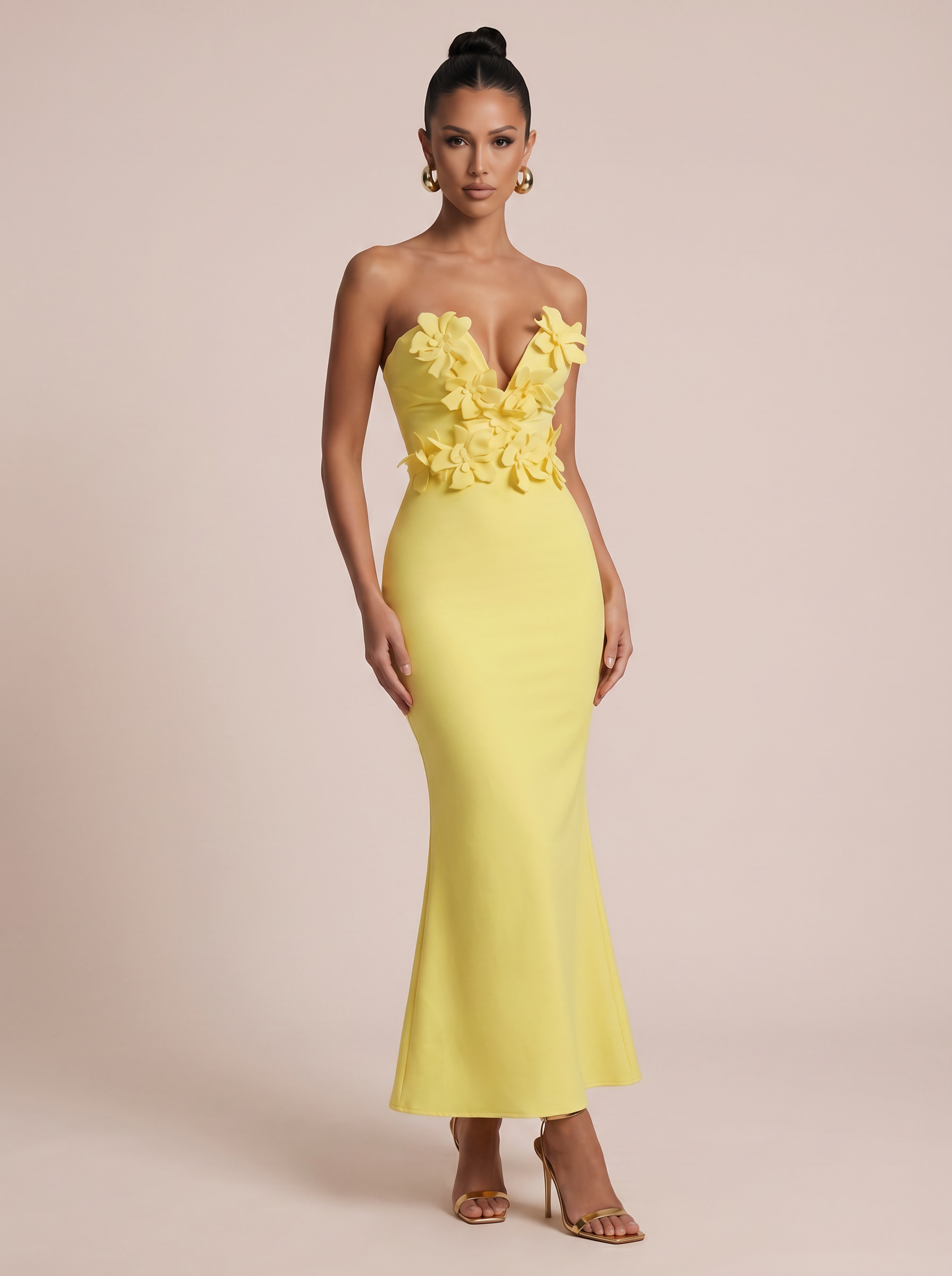 Kimberly Strapless Floral Bandage Maxi Dress