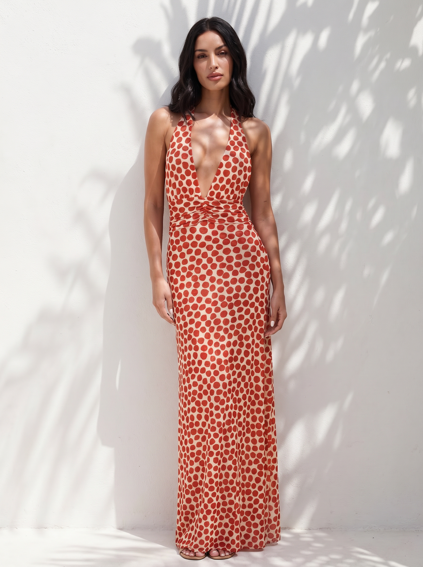 Morine Polka Dot V Neck Summer A-line Maxi Dress