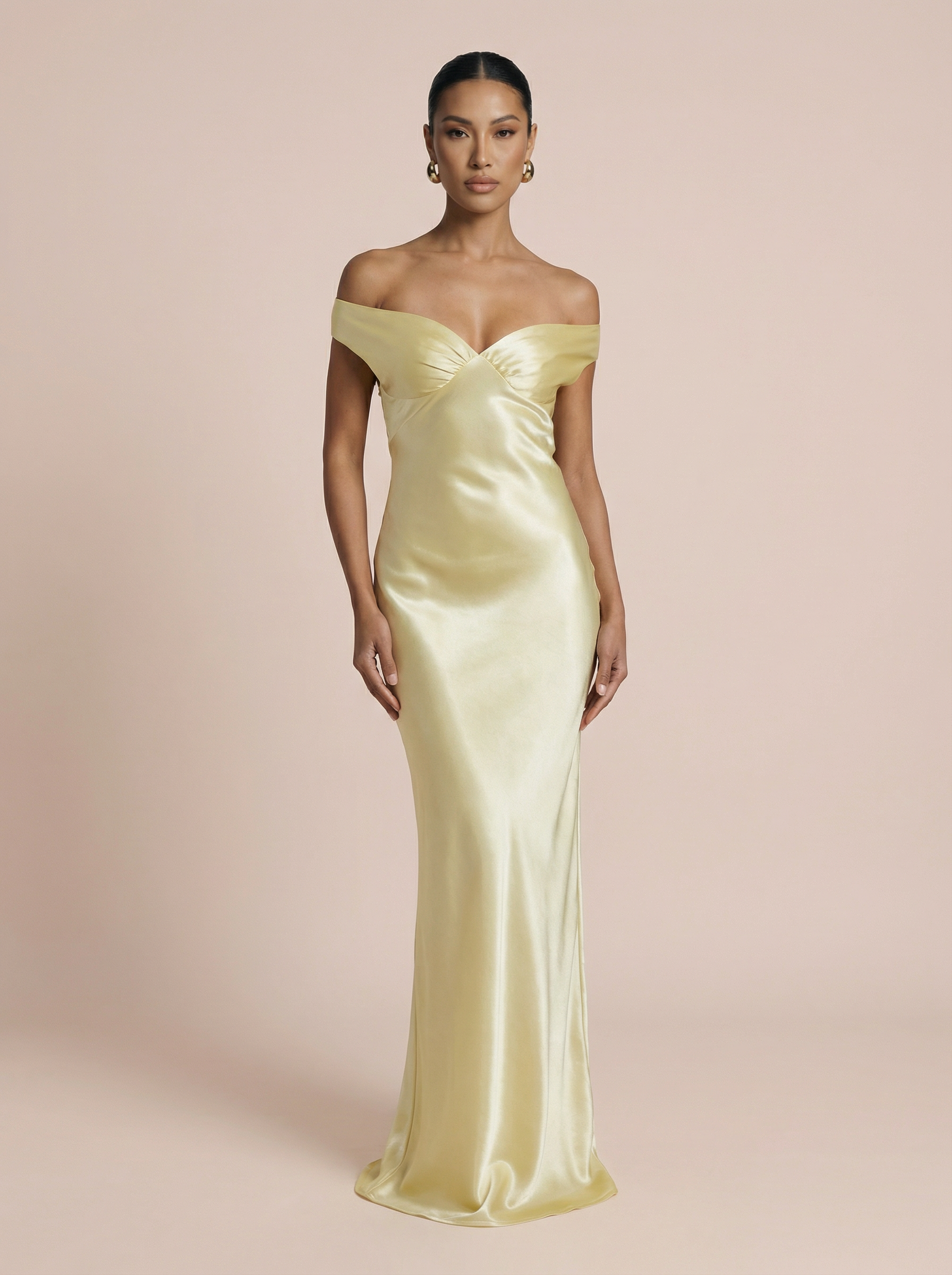 Caicos Satin Off-shoulder Backless Maxi Dress