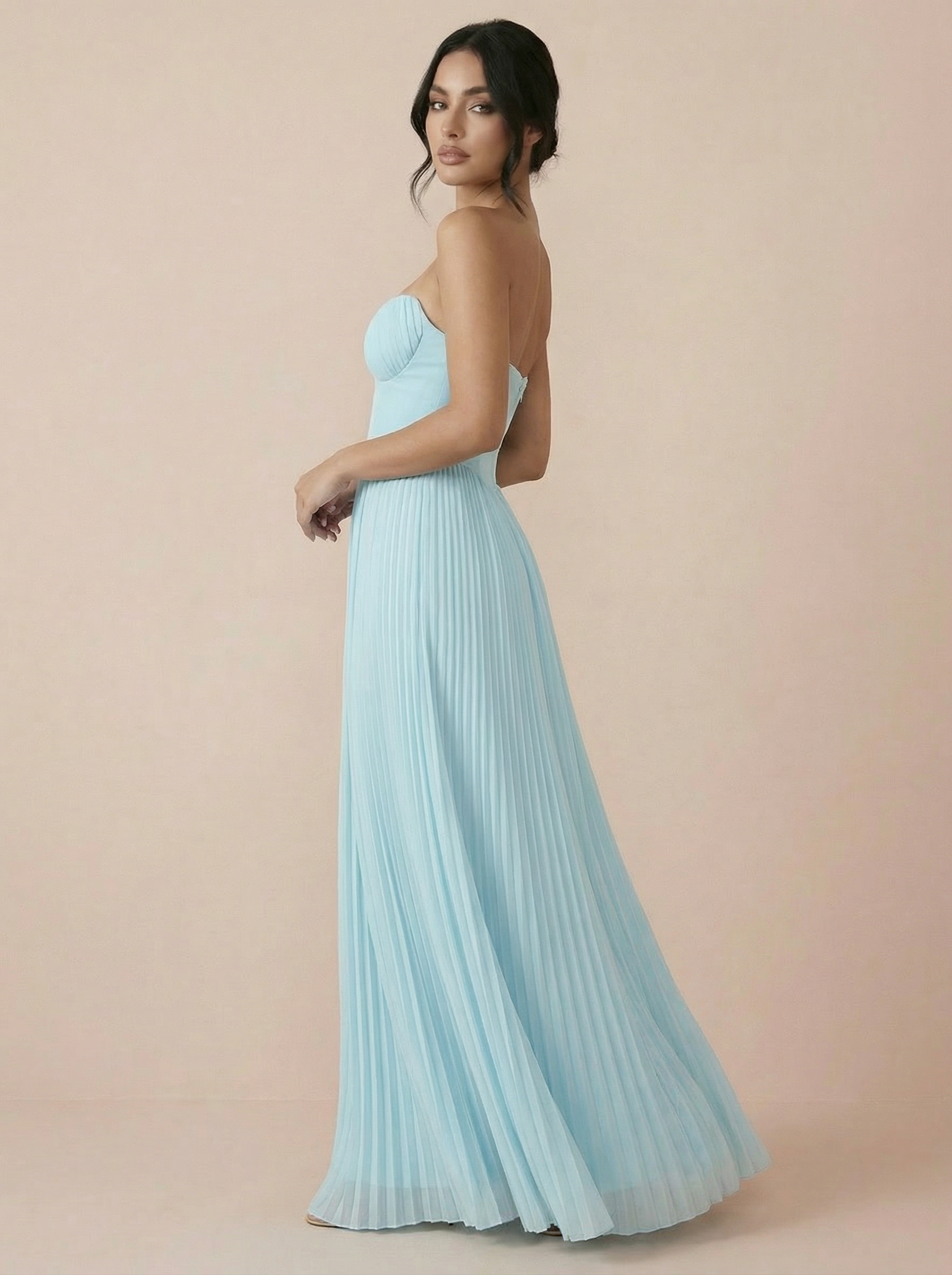 Valera Blue Pleated Off Shoulder Maxi Dress