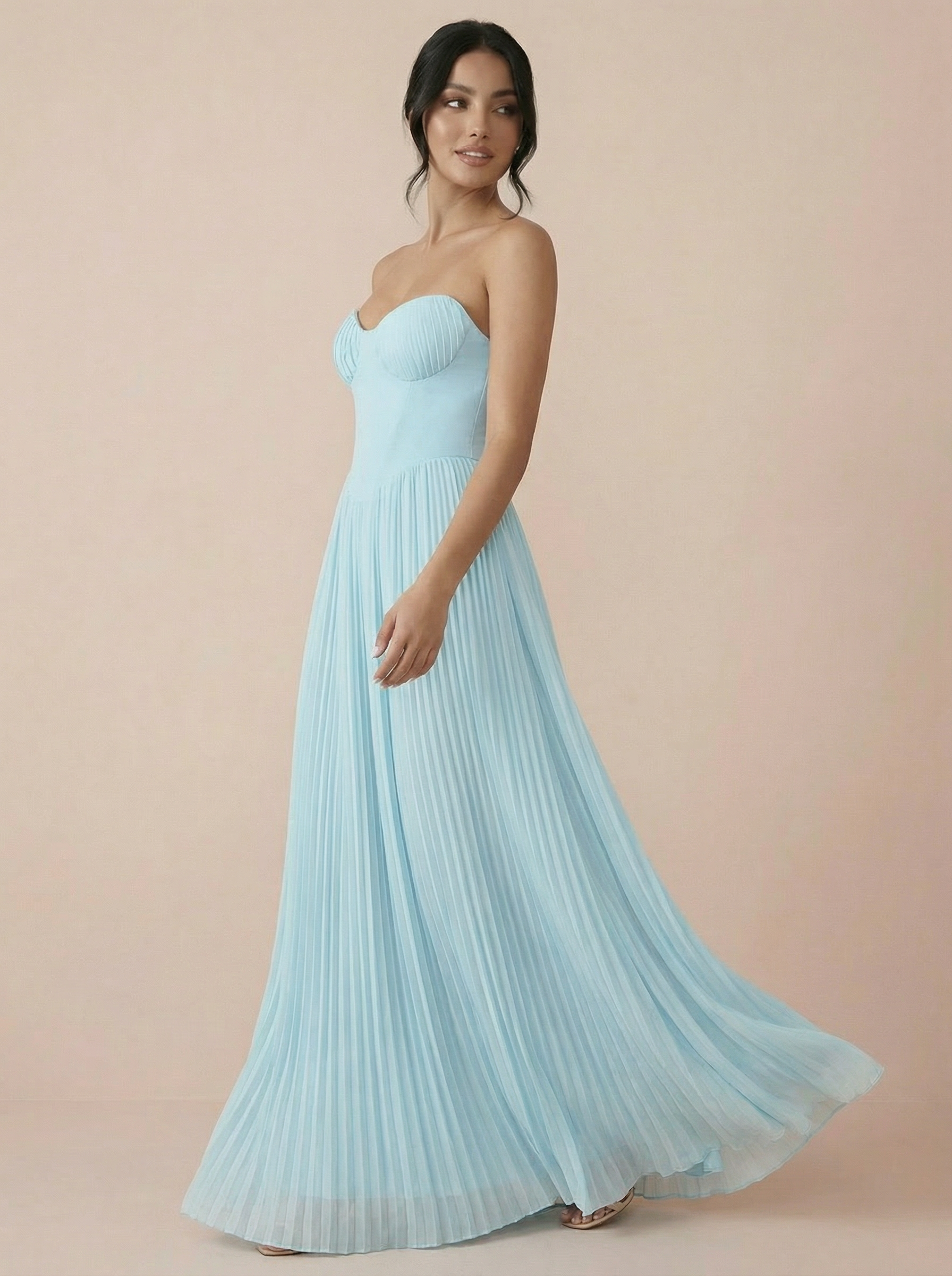 Valera Blue Pleated Off Shoulder Maxi Dress
