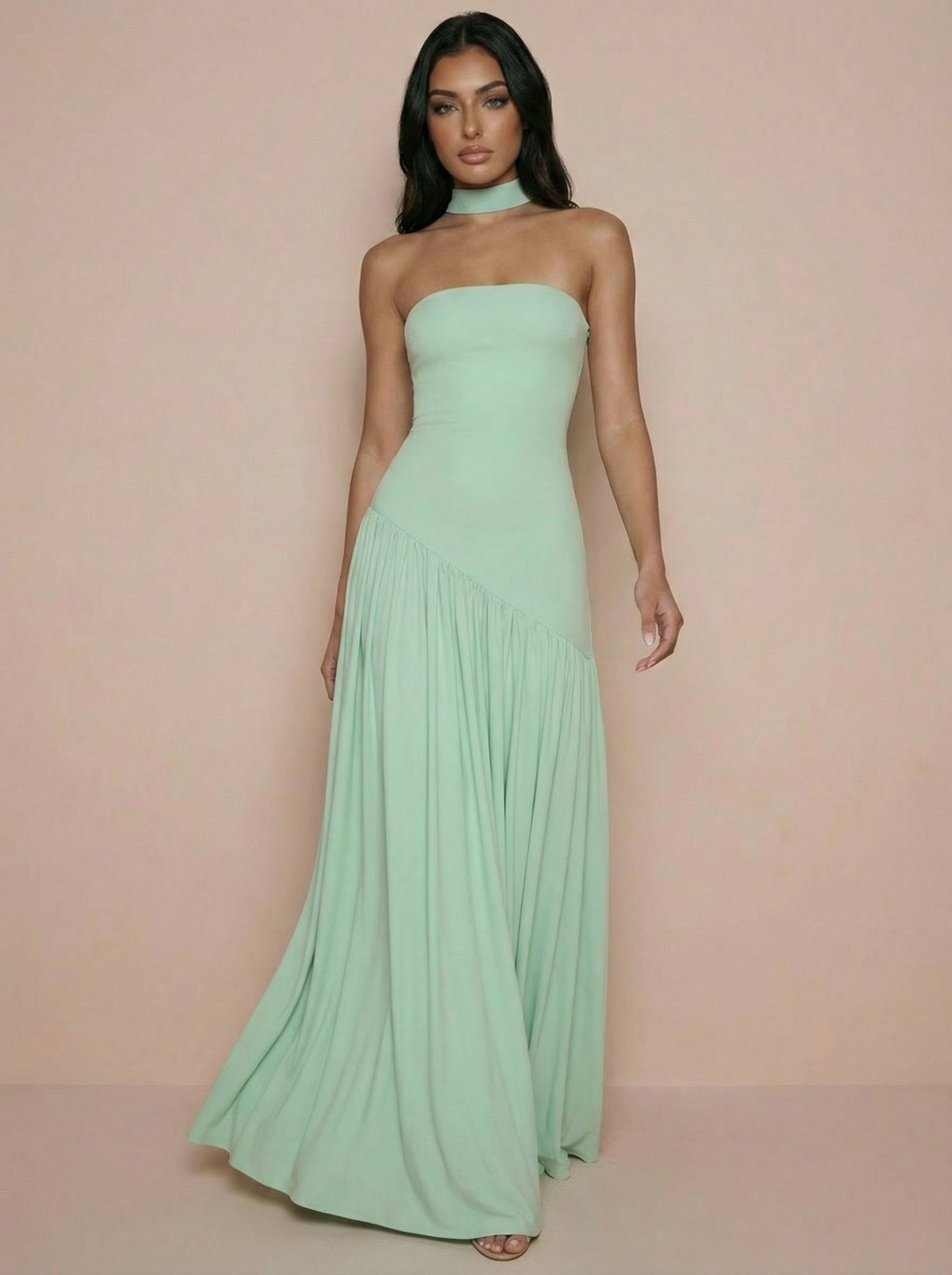 Vilma Light Green Strapless A Line Maxi Dress