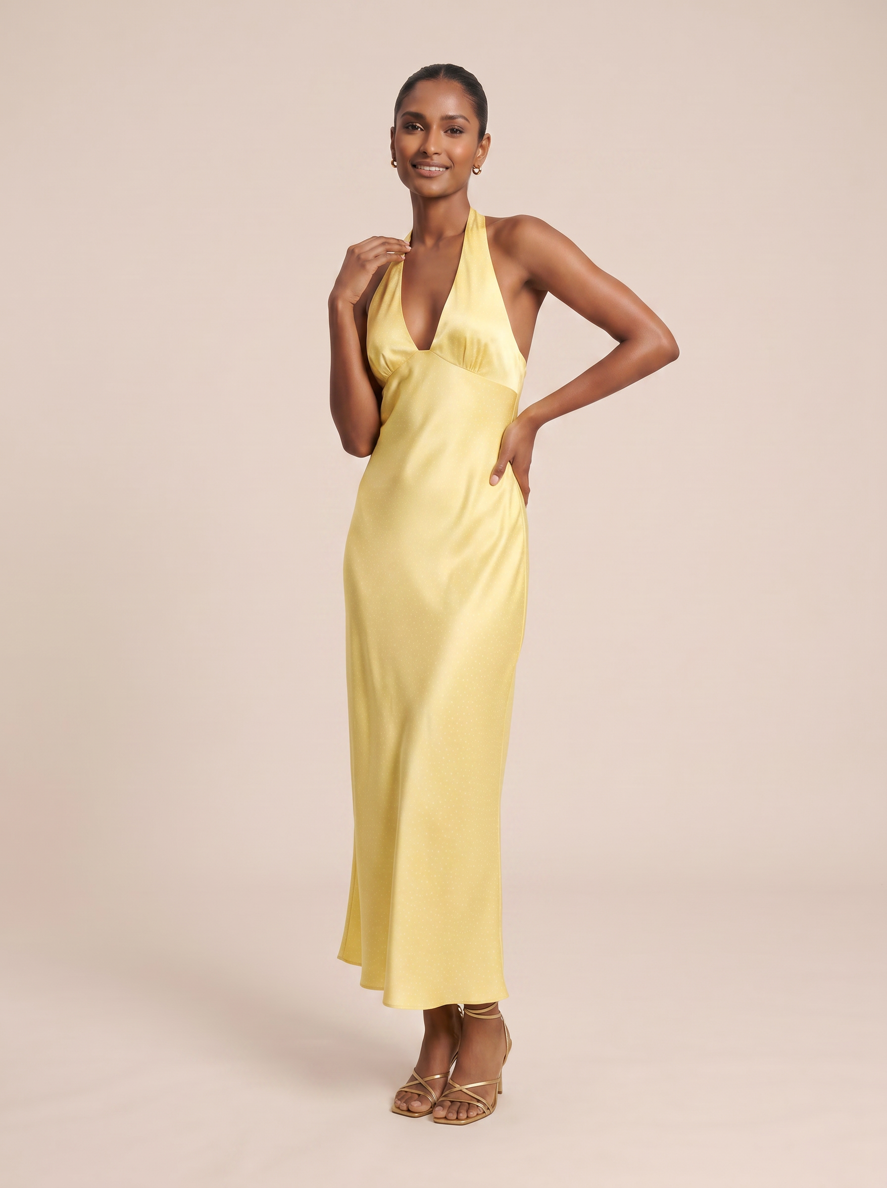 Lilra Yellow V Neck Sleeveless Maxi Dress