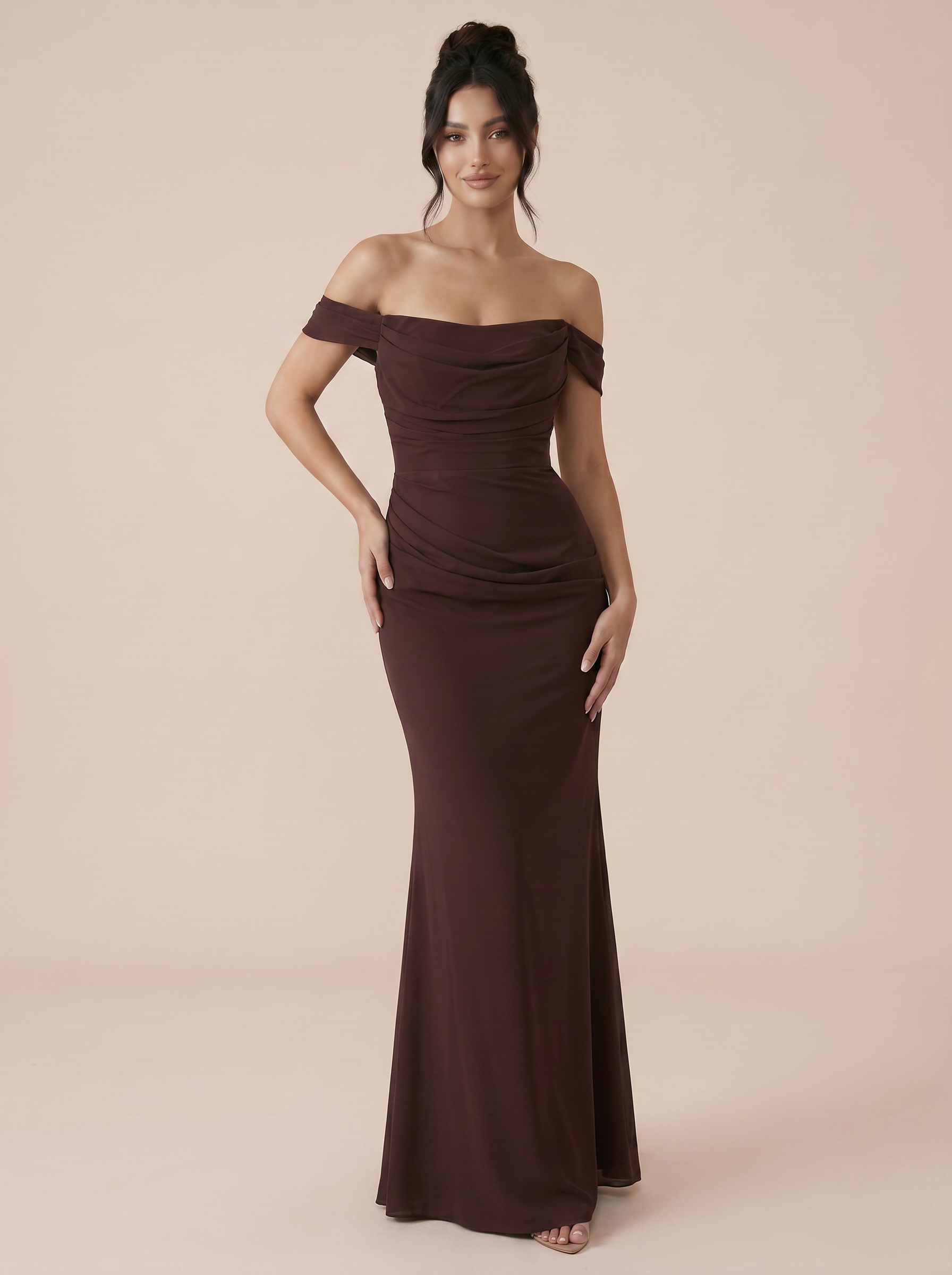 Noor Brown Off the Shoulder Handmade Maxi Dress