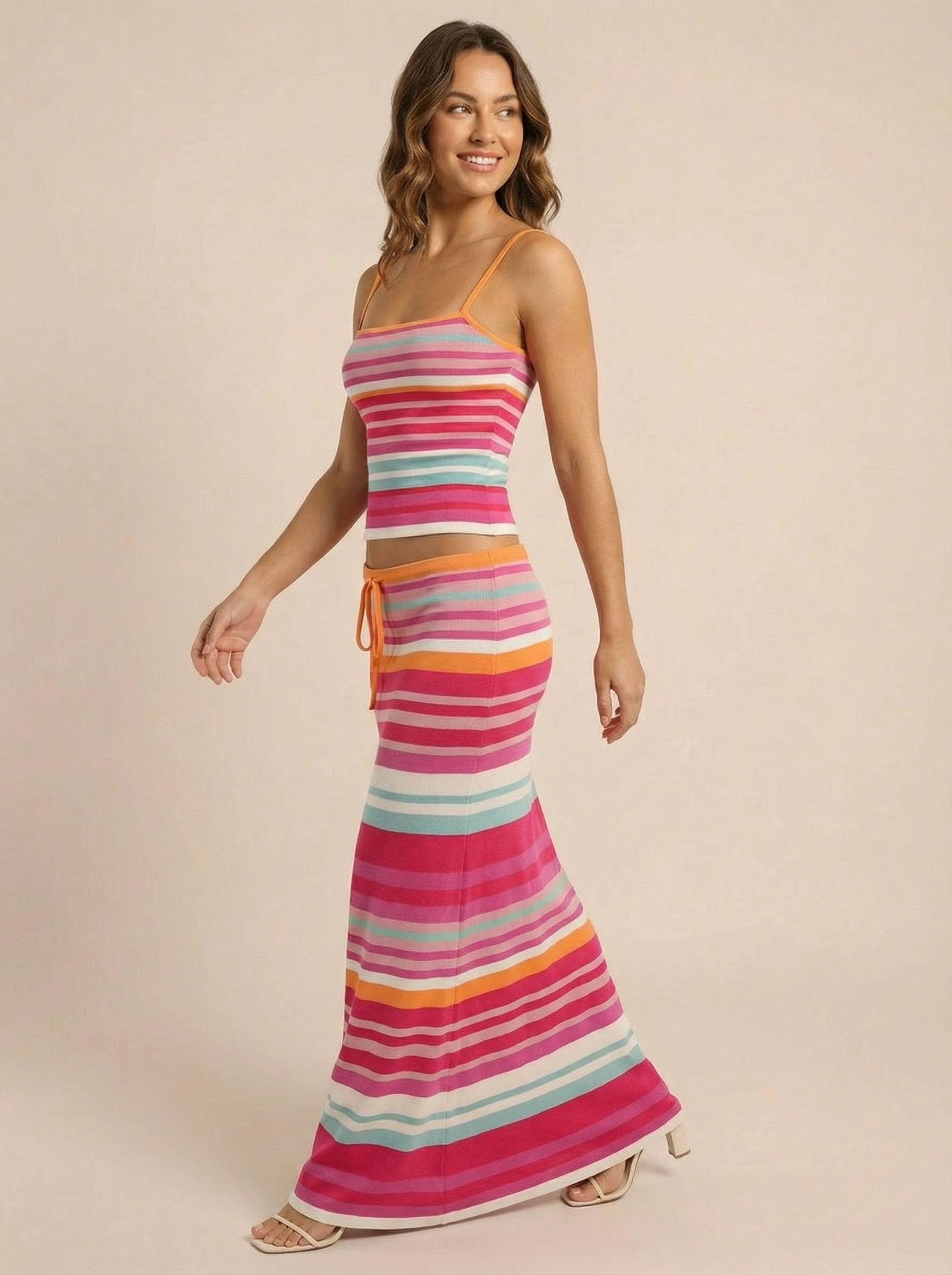 Kaella Striped Print Top & Maxi Skirt Two Piece Set