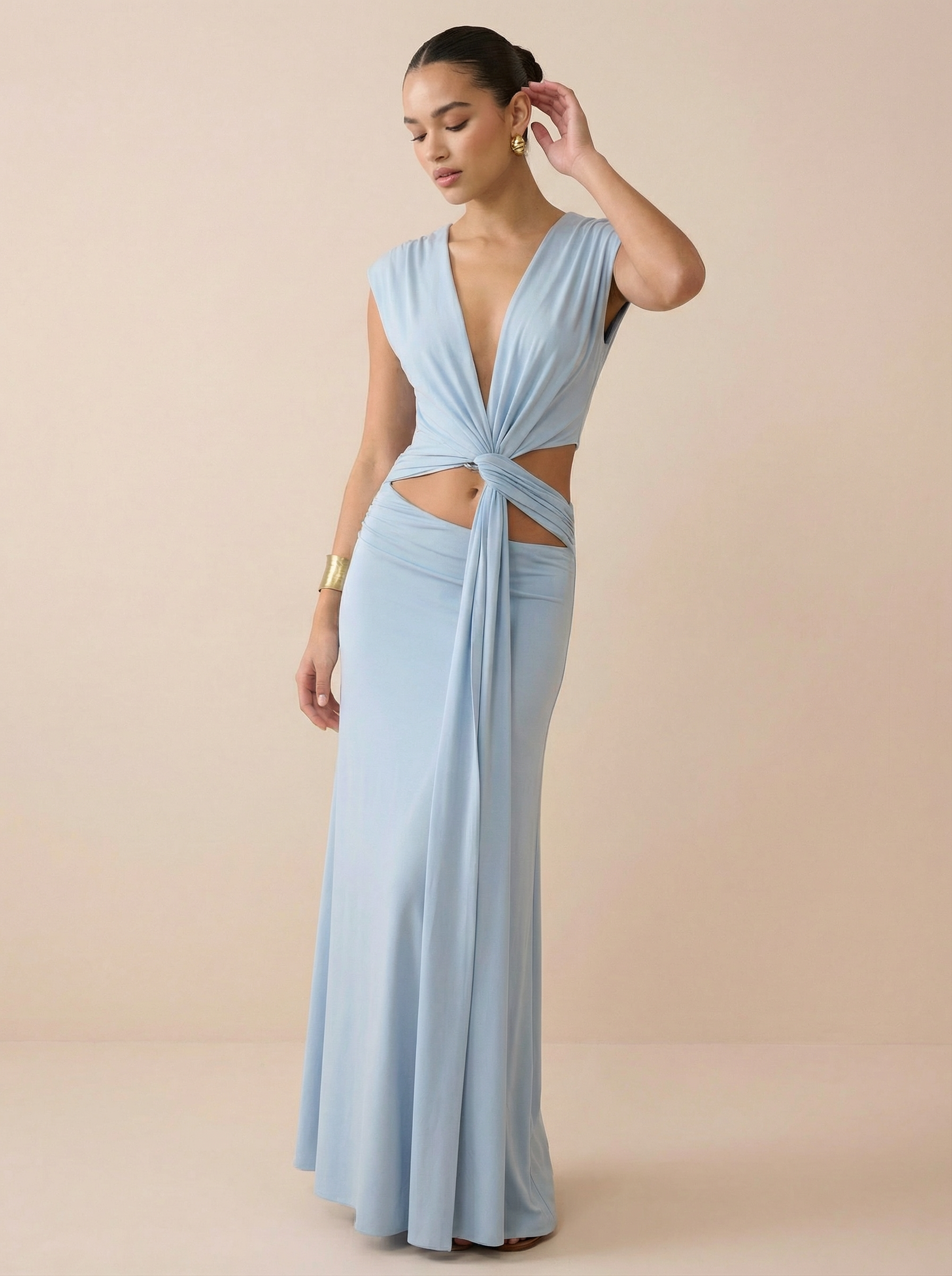 Tuilla Blue Cut Out Sleeveless Maxi Dress