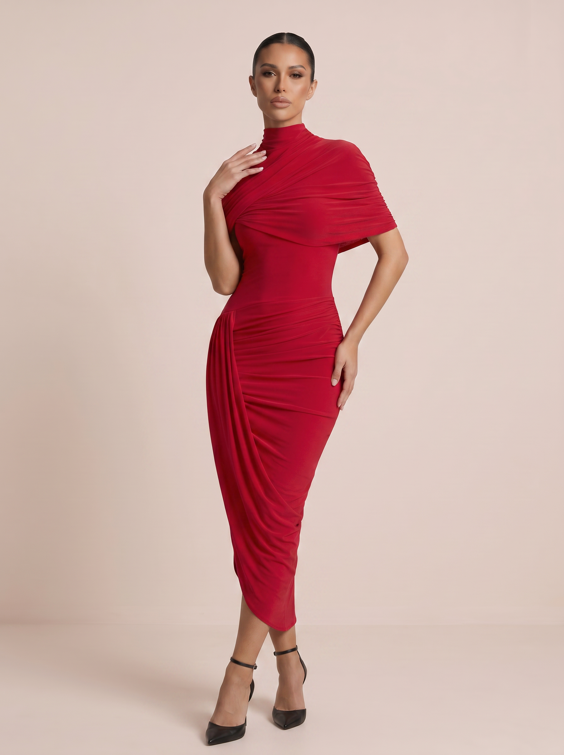 Visneta Half Sleeve Ruched Maxi Dress