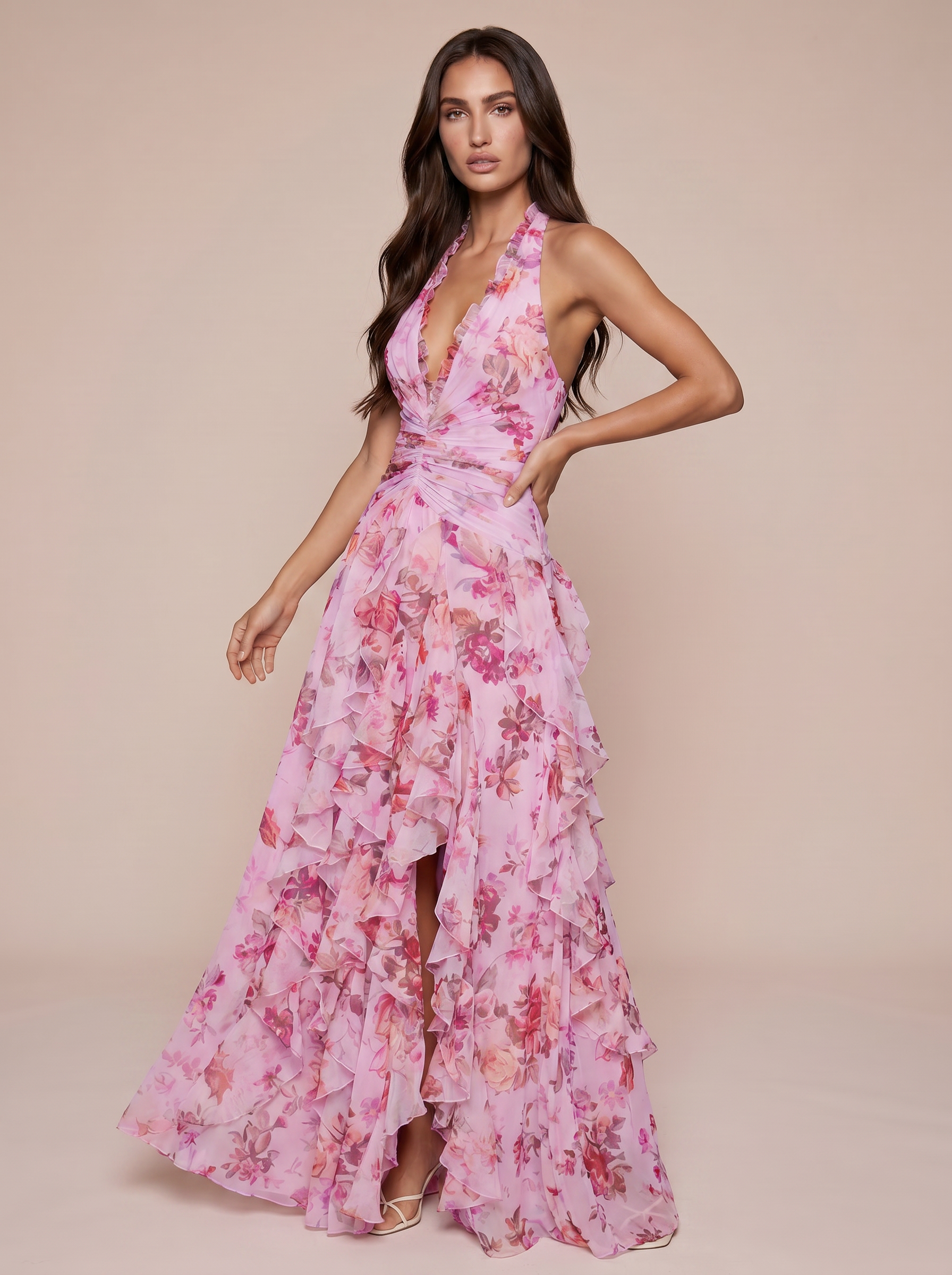 Felicity Sleeveless Summer Floral Ruffle Maxi Dress