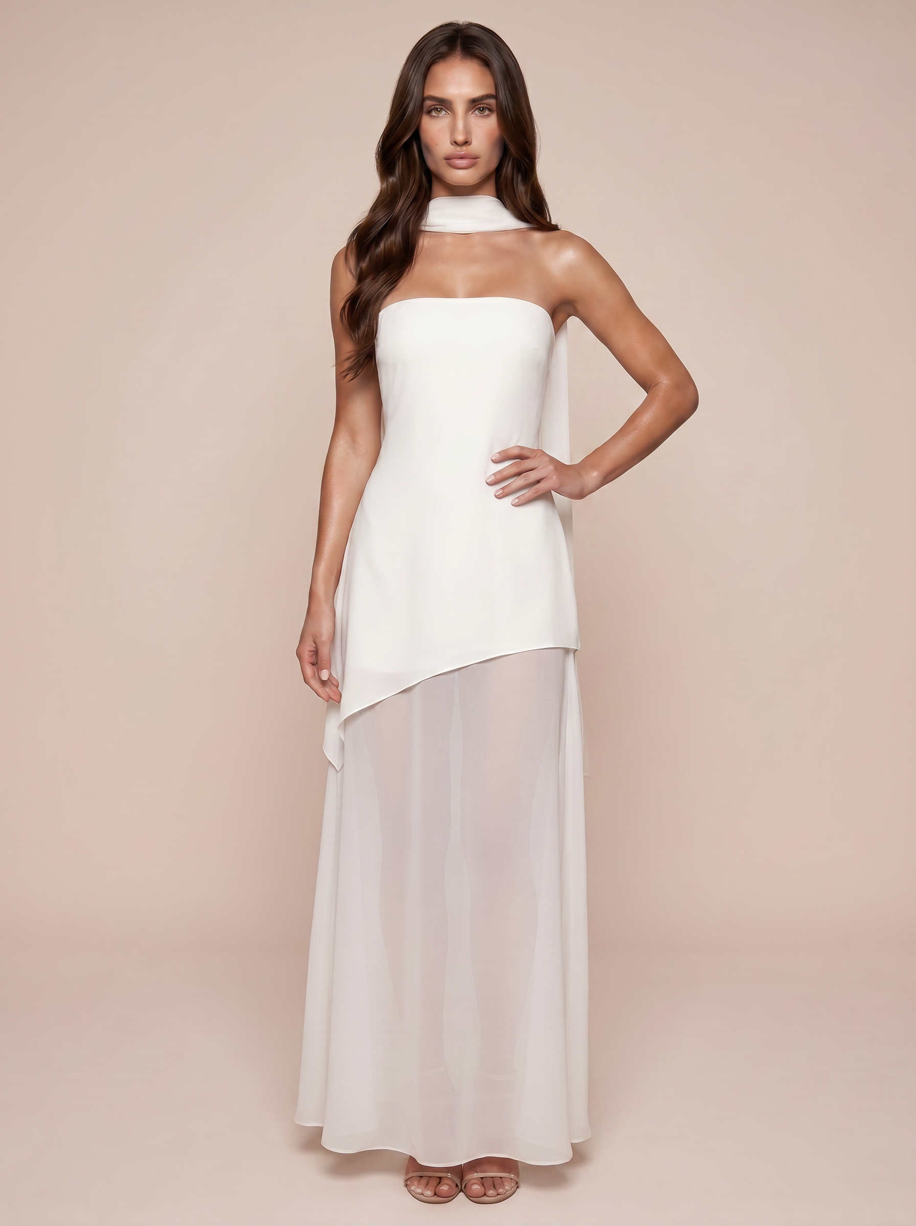 Ophelia White Mesh Strapless Maxi Dress
