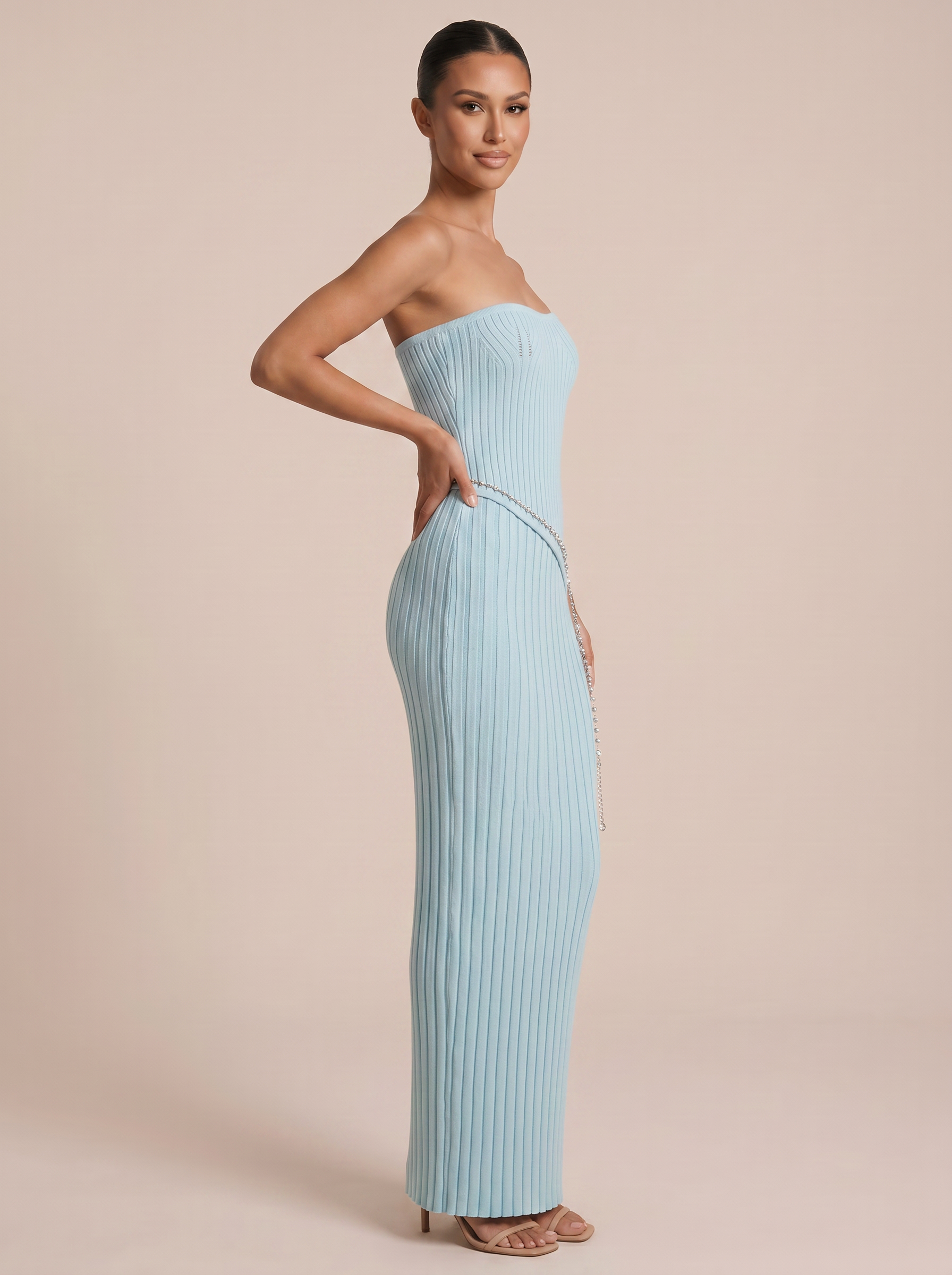 Penelope Elegant Knitted Strapless Maxi Dress