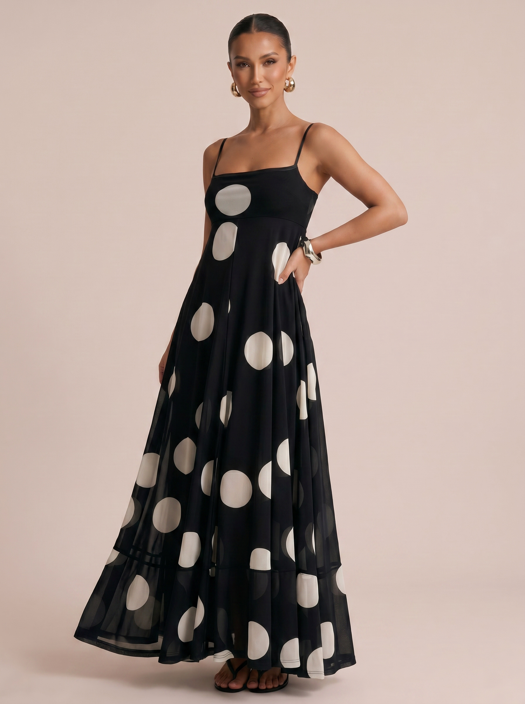 Freya Polka Dot Summer Spaghetti Strap Maxi Dress