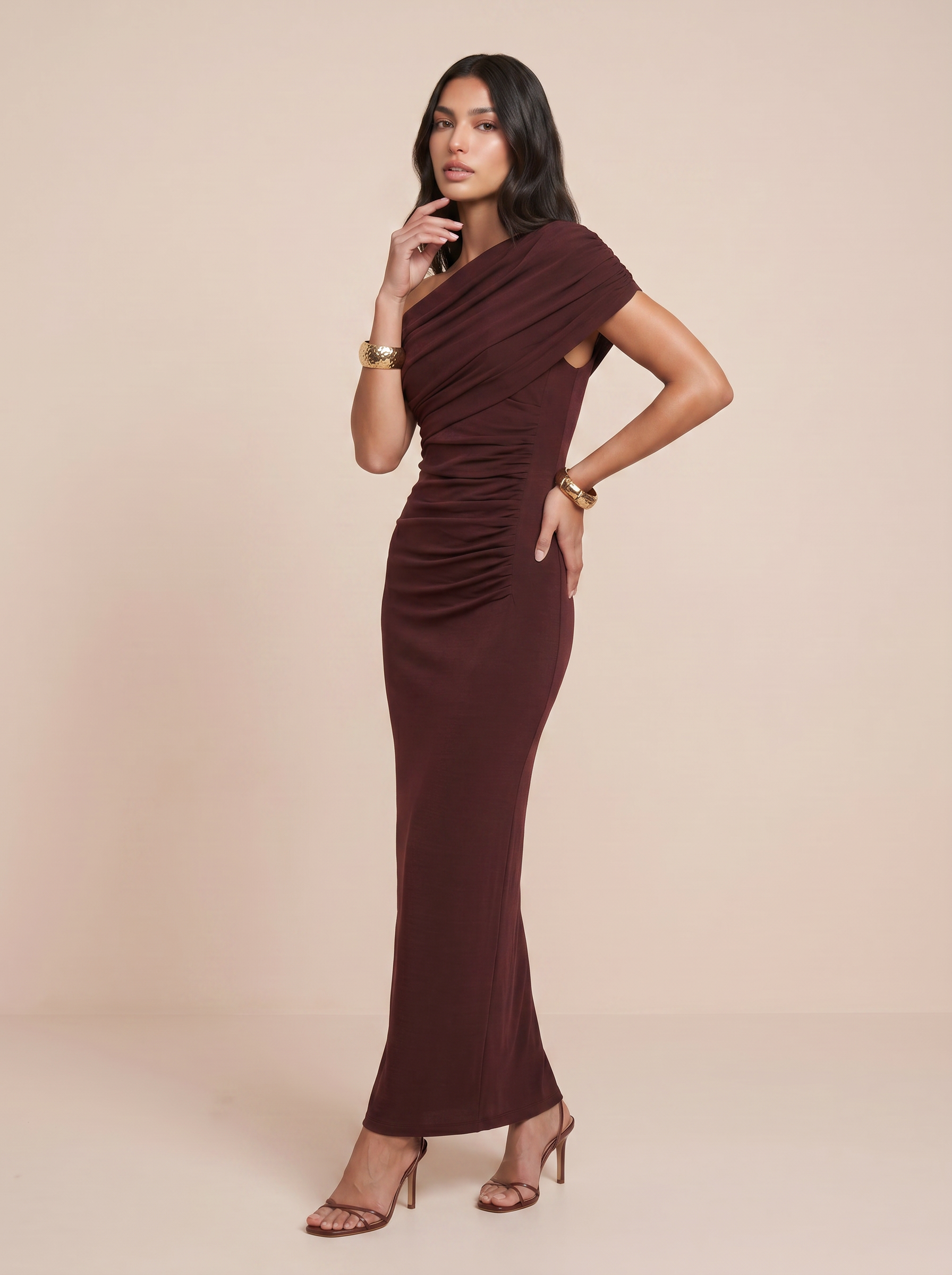 Nica Burgundy One Shoulder Bodycon Maxi Dress