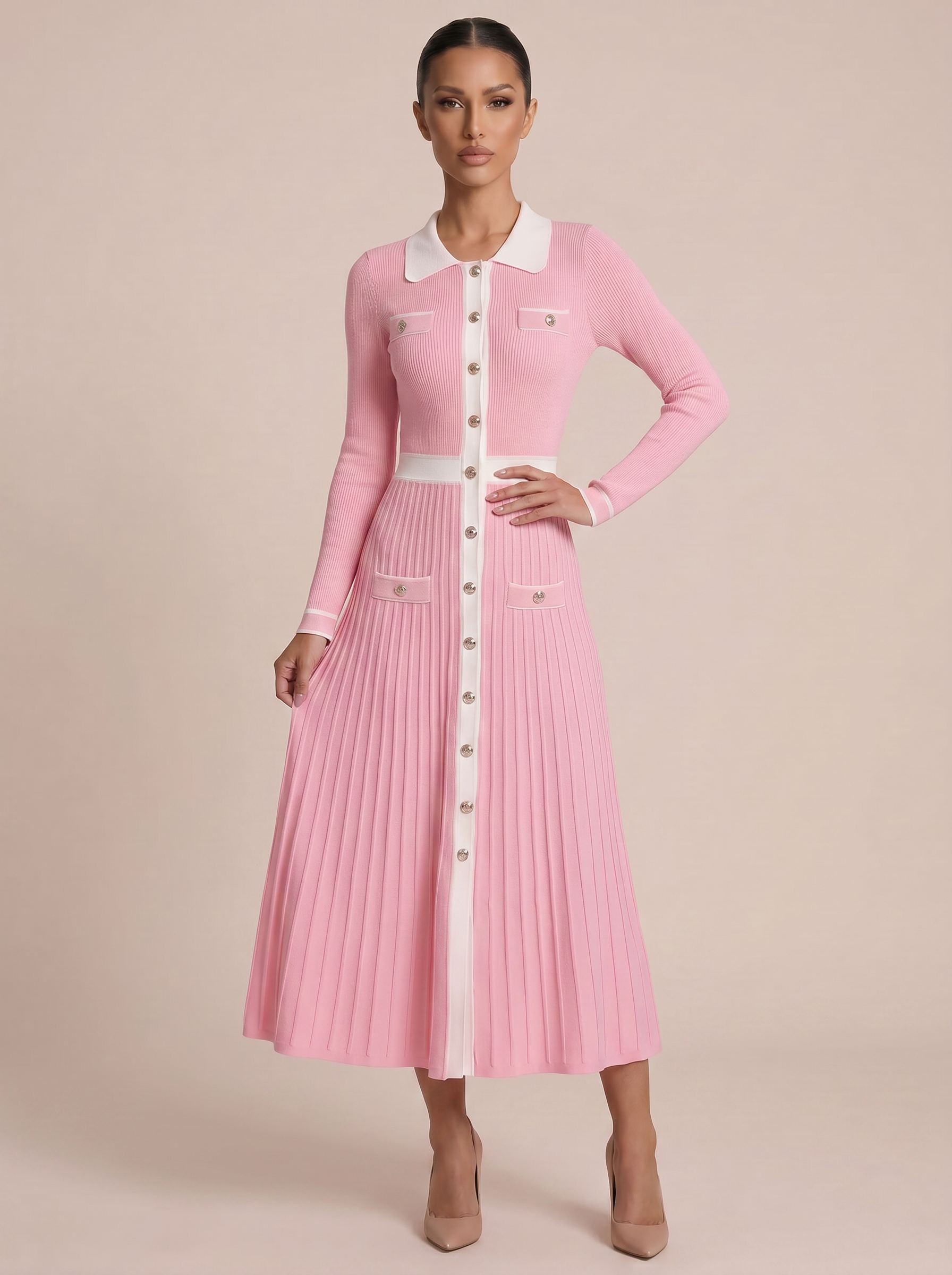 Blakley Long Sleeve Buttoned Knit Maxi Dress