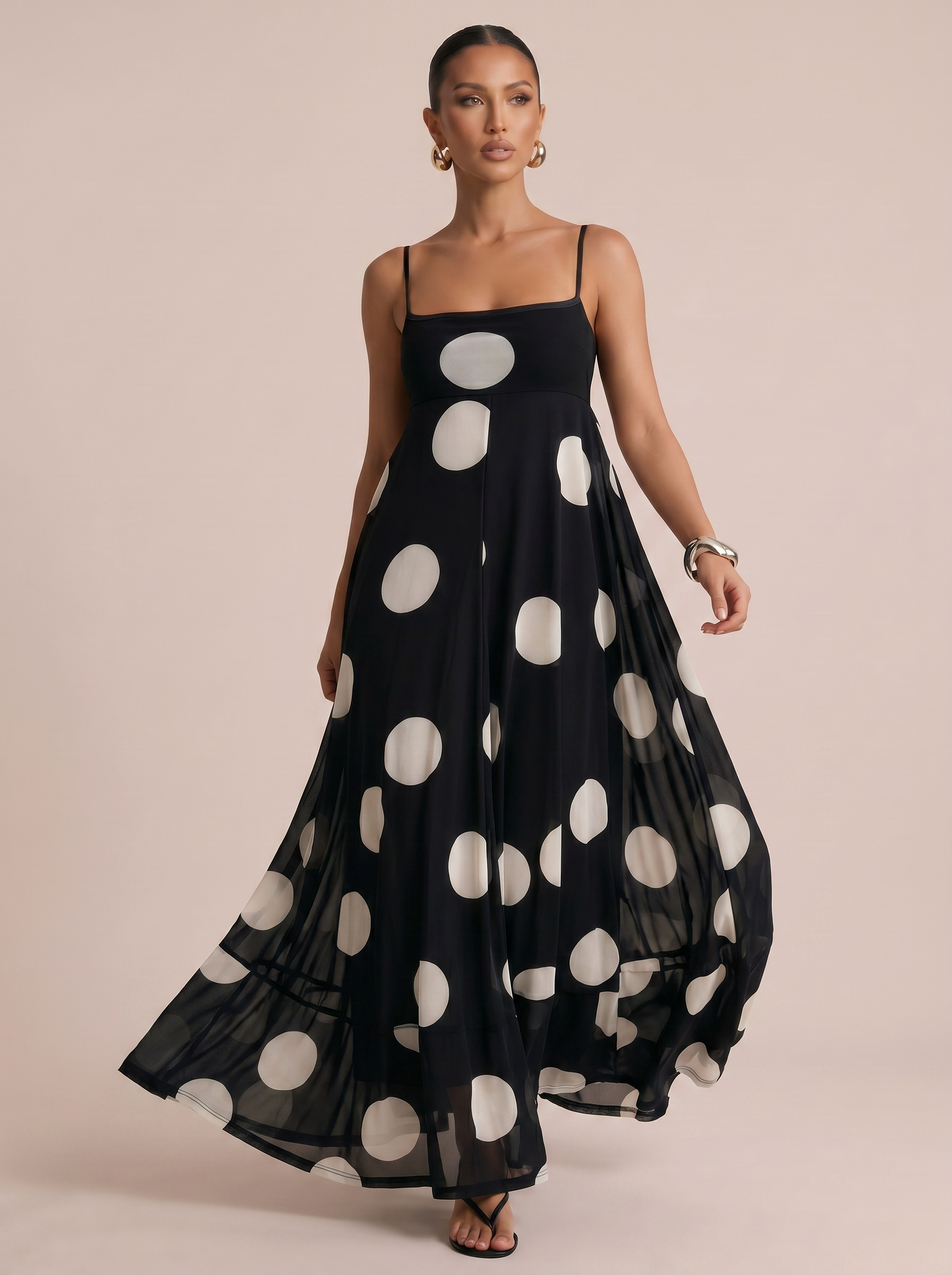Freya Polka Dot Summer Spaghetti Strap Maxi Dress