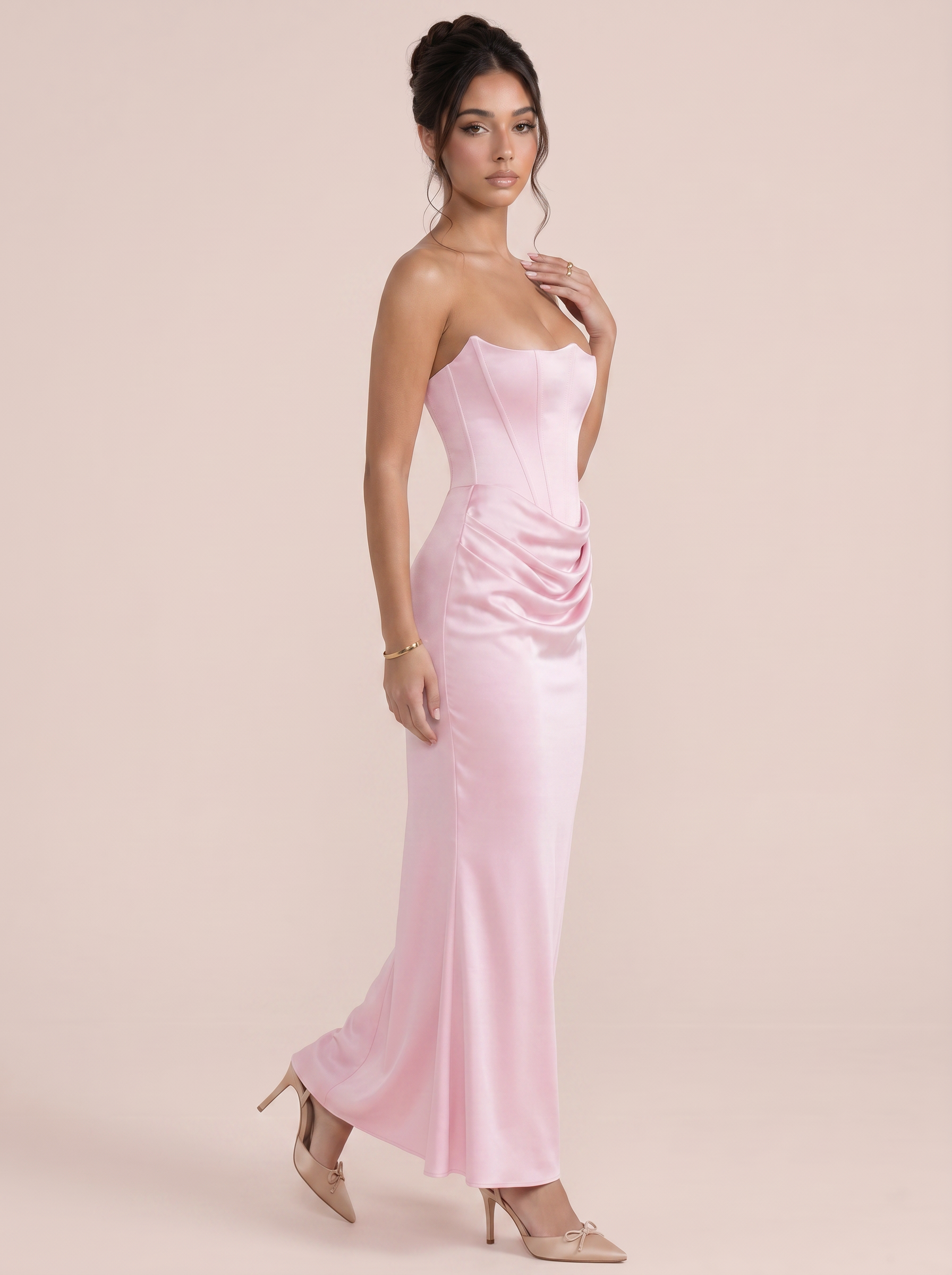 Gia Strapless Fishbone Ruched Maxi Dress