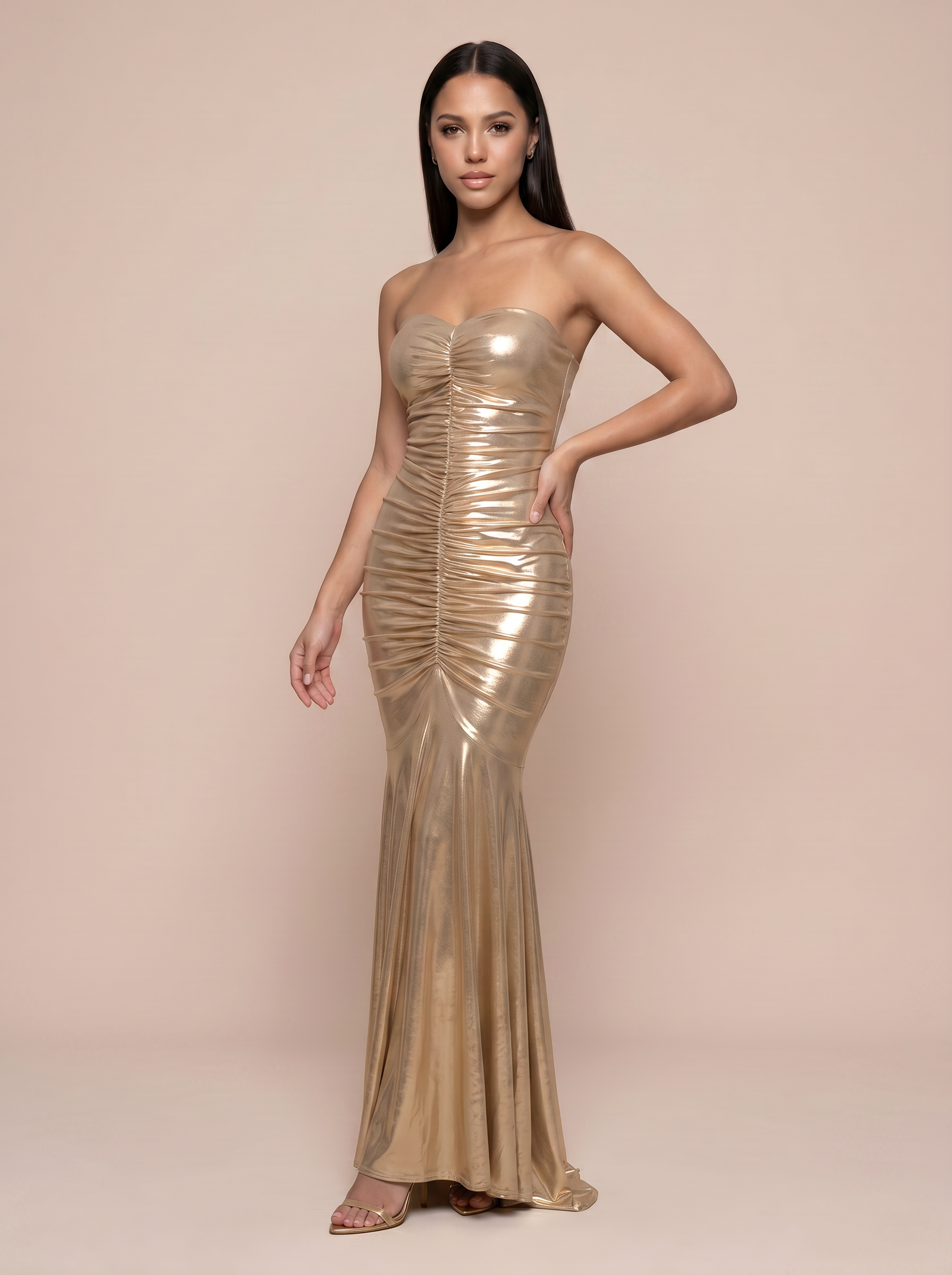 Kai Gold Strapless Bodycon Maxi Dress