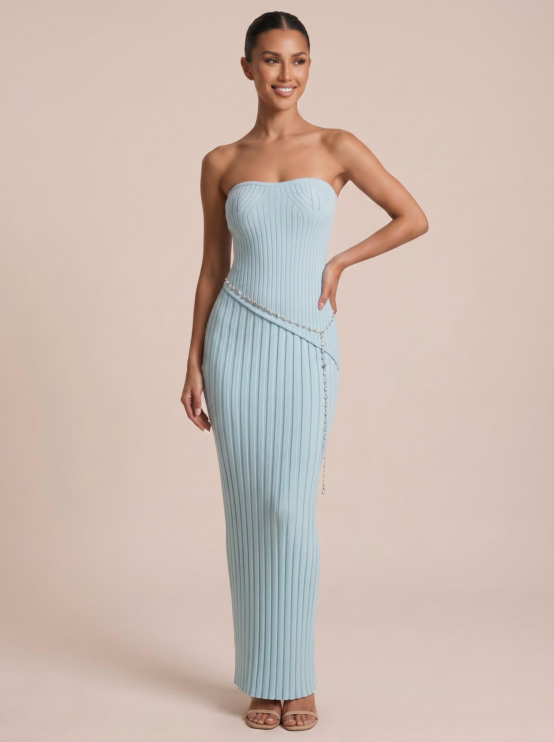 Penelope Elegant Knitted Strapless Maxi Dress