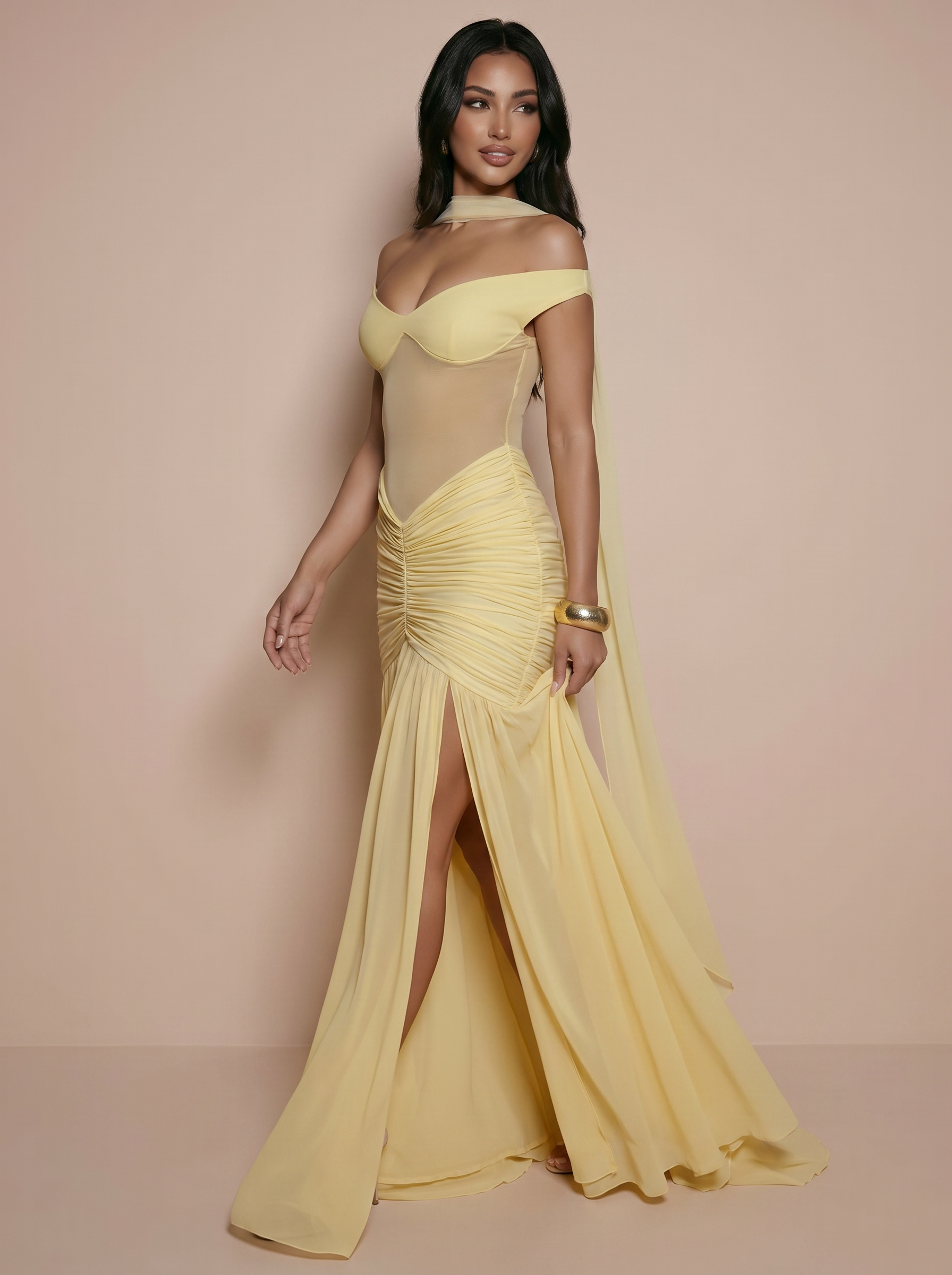 Cherie Off-shoulder Scarf Halter Sleeveless Maxi Dress