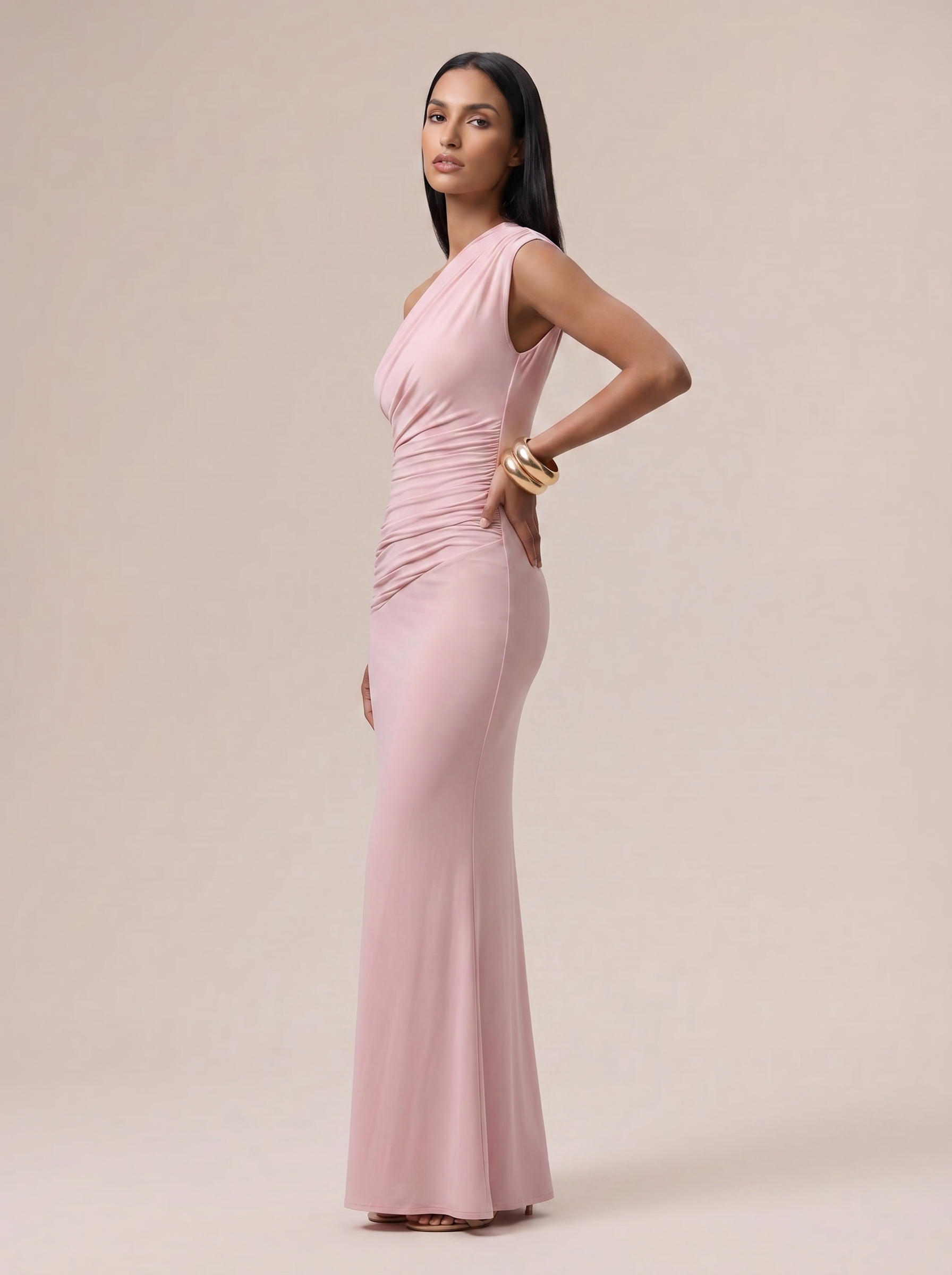 Nakita One Shoulder Bodycon Ruched Maxi Dress