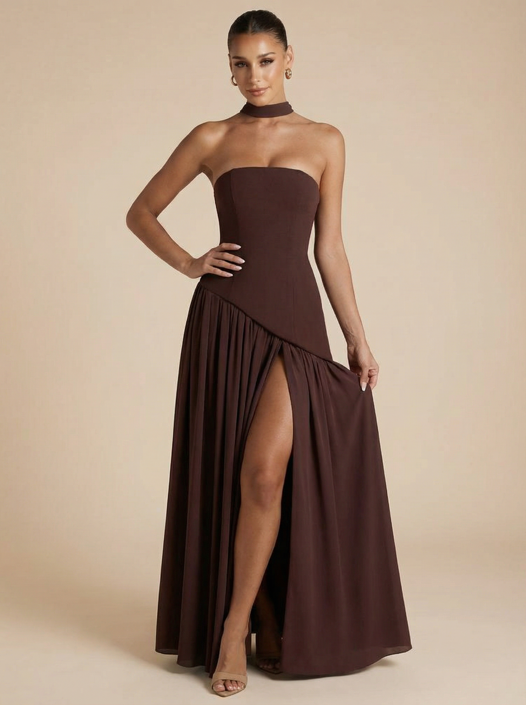 Raya Elegant Scarf Strapless Maxi Dress - Sale
