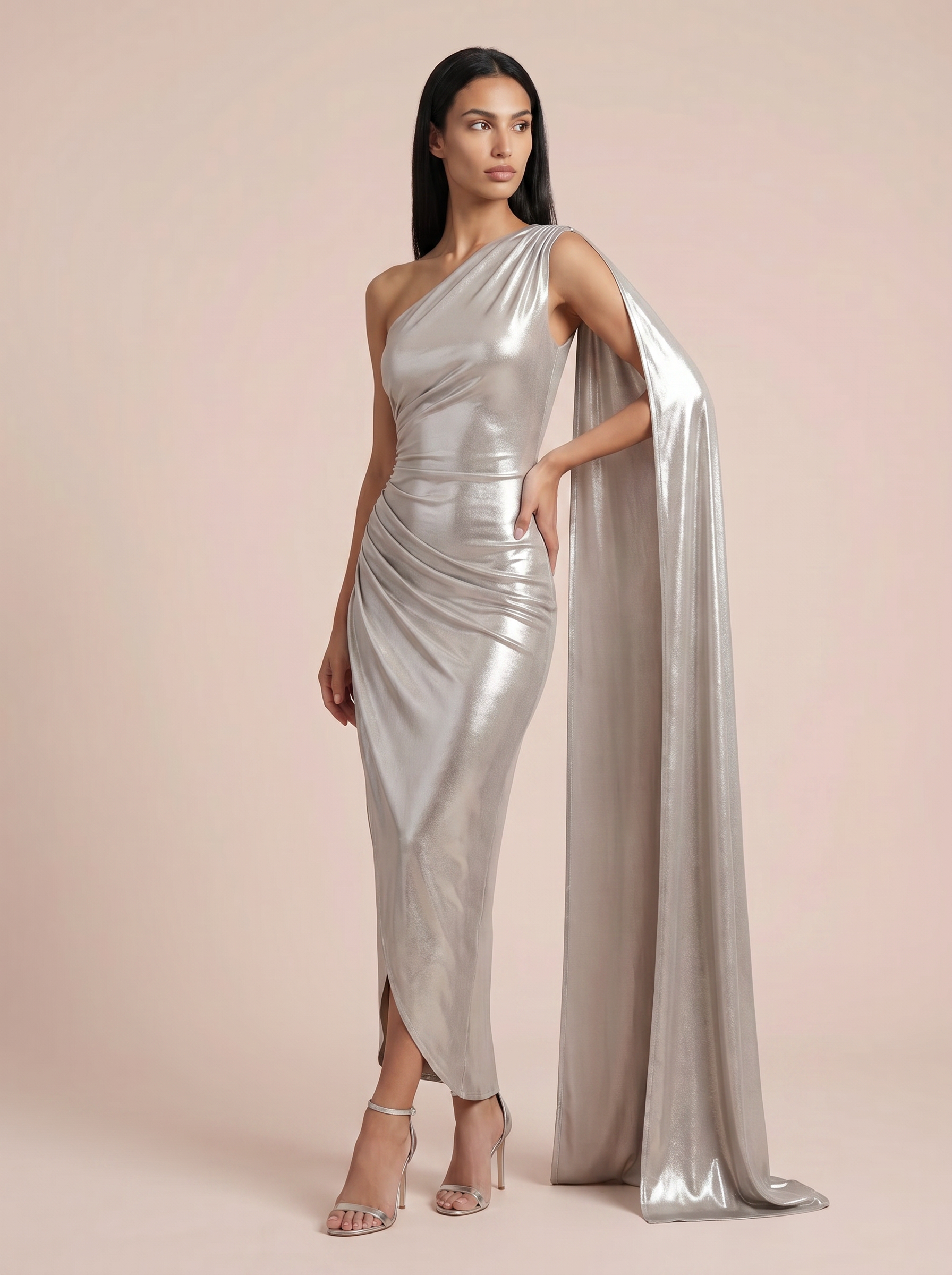 Prya Silver One Shoulder Bodycon Maxi Dress